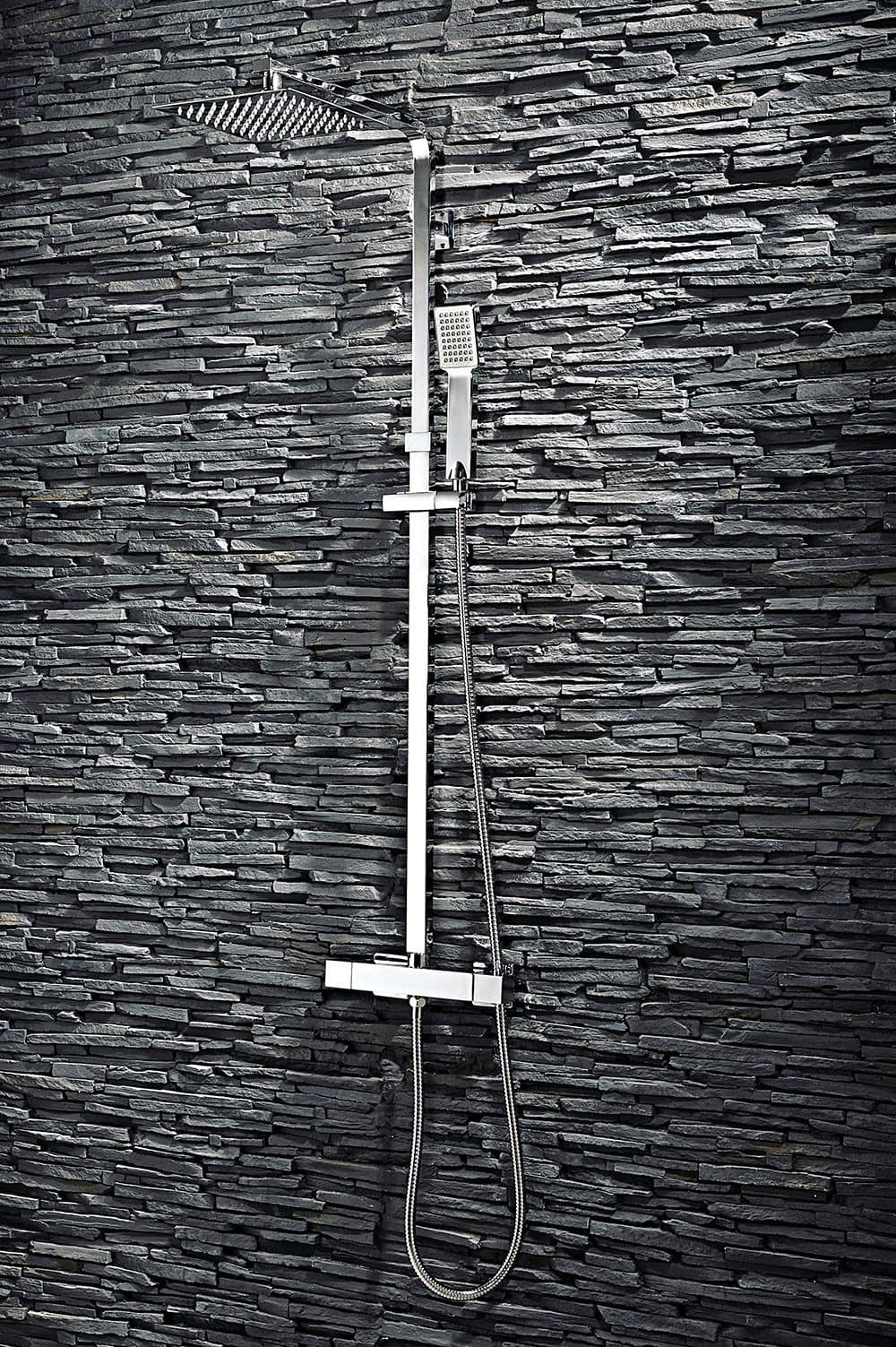 Scudo Lunar Square Design Telescopic Rigid Riser Shower In Chrome