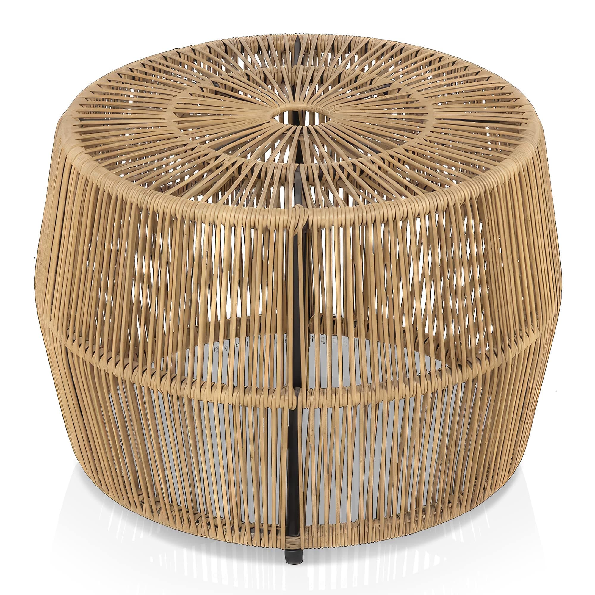 Ysar Boho Rattan Round Coffee Table Outdoor with Metal Frame, All-Weather and Rust Resistant, Handcrafted Coastal Furniture for Patio, Poolside, Garden, Yard, Natural Brown