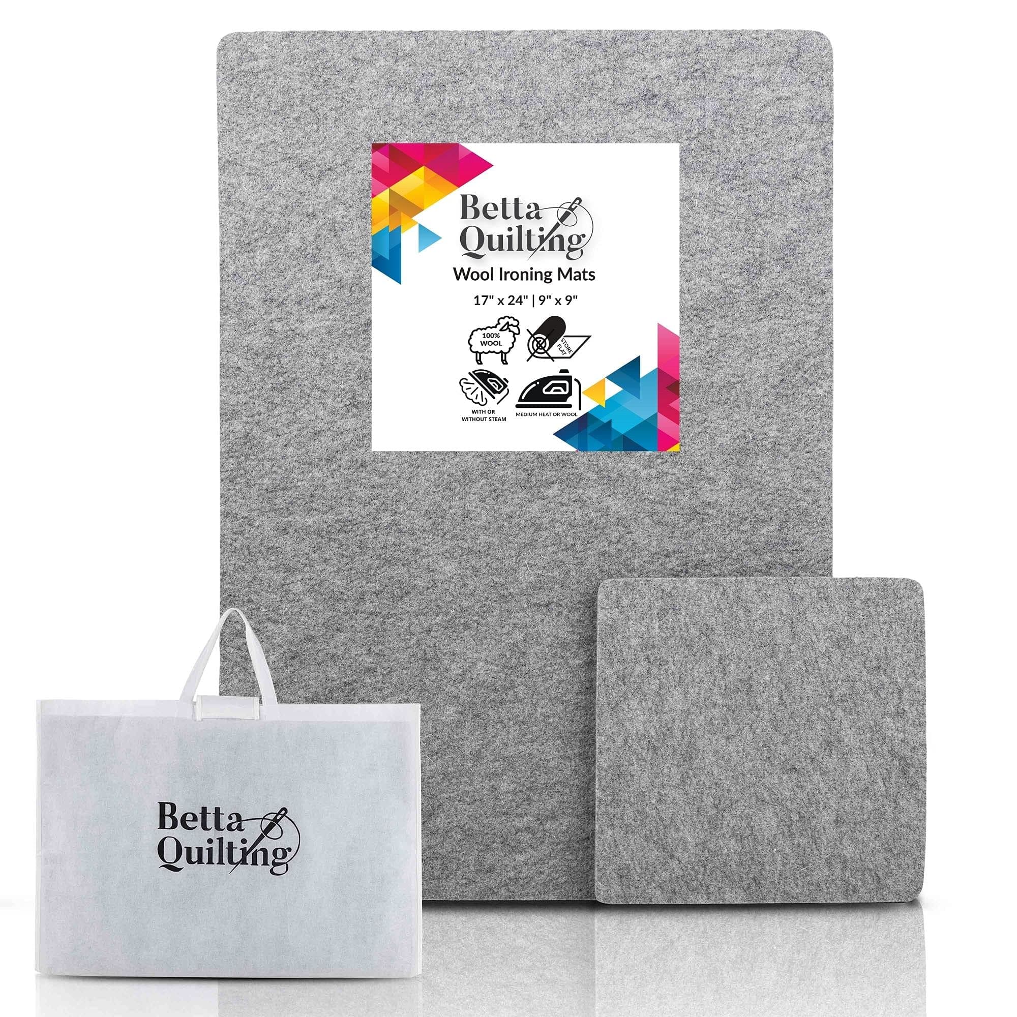 Betta Quilting Set 24" x 17" Wool Pressing Mat for Quilting Large Size & Travel Size 9" x 9" - 100% Pure New Zealand Wool Portable Iron Pad - Pro-Result Ironing Mats for Quilters