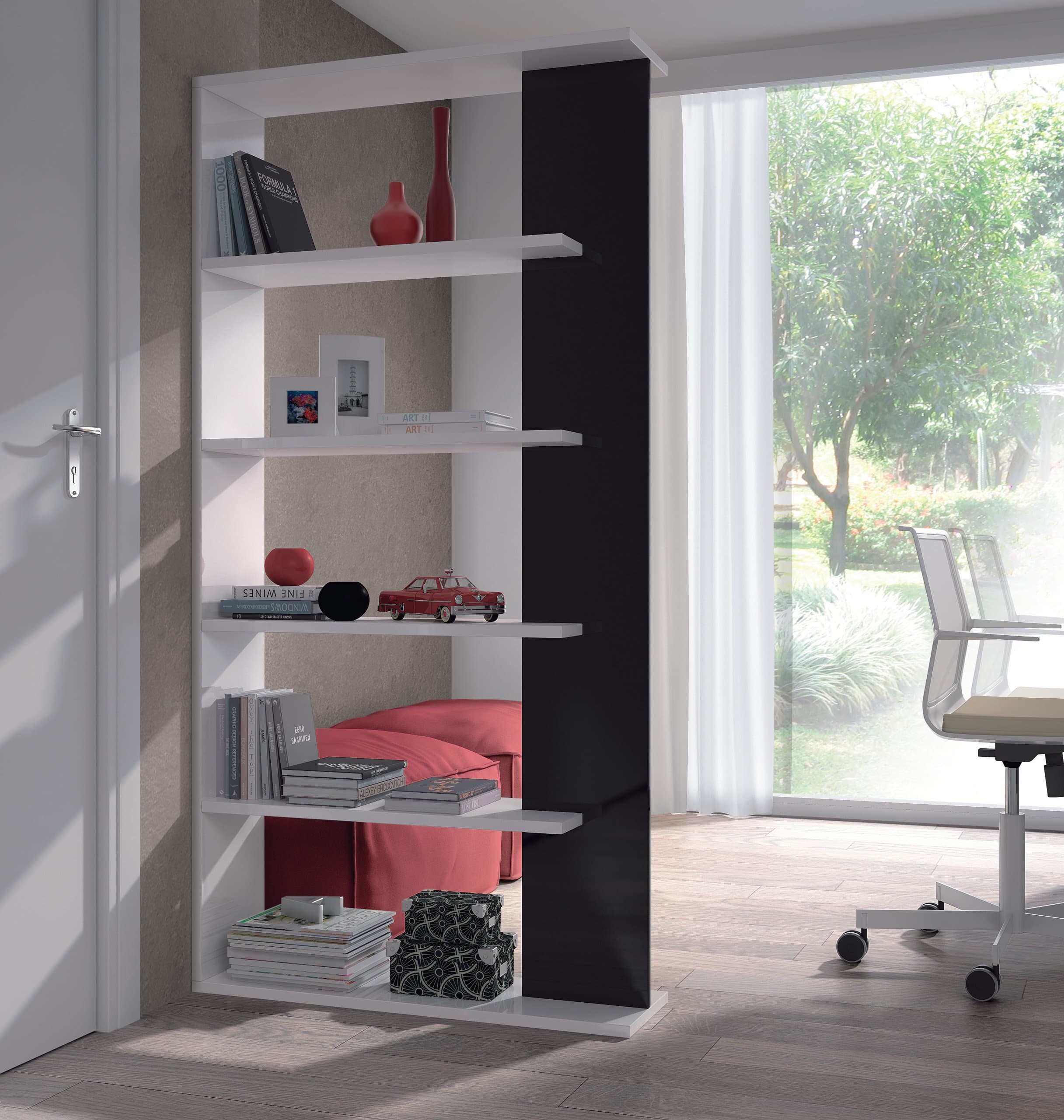 Alida White Gloss with Black Gloss Bookcase Room Divider - by furniture factor