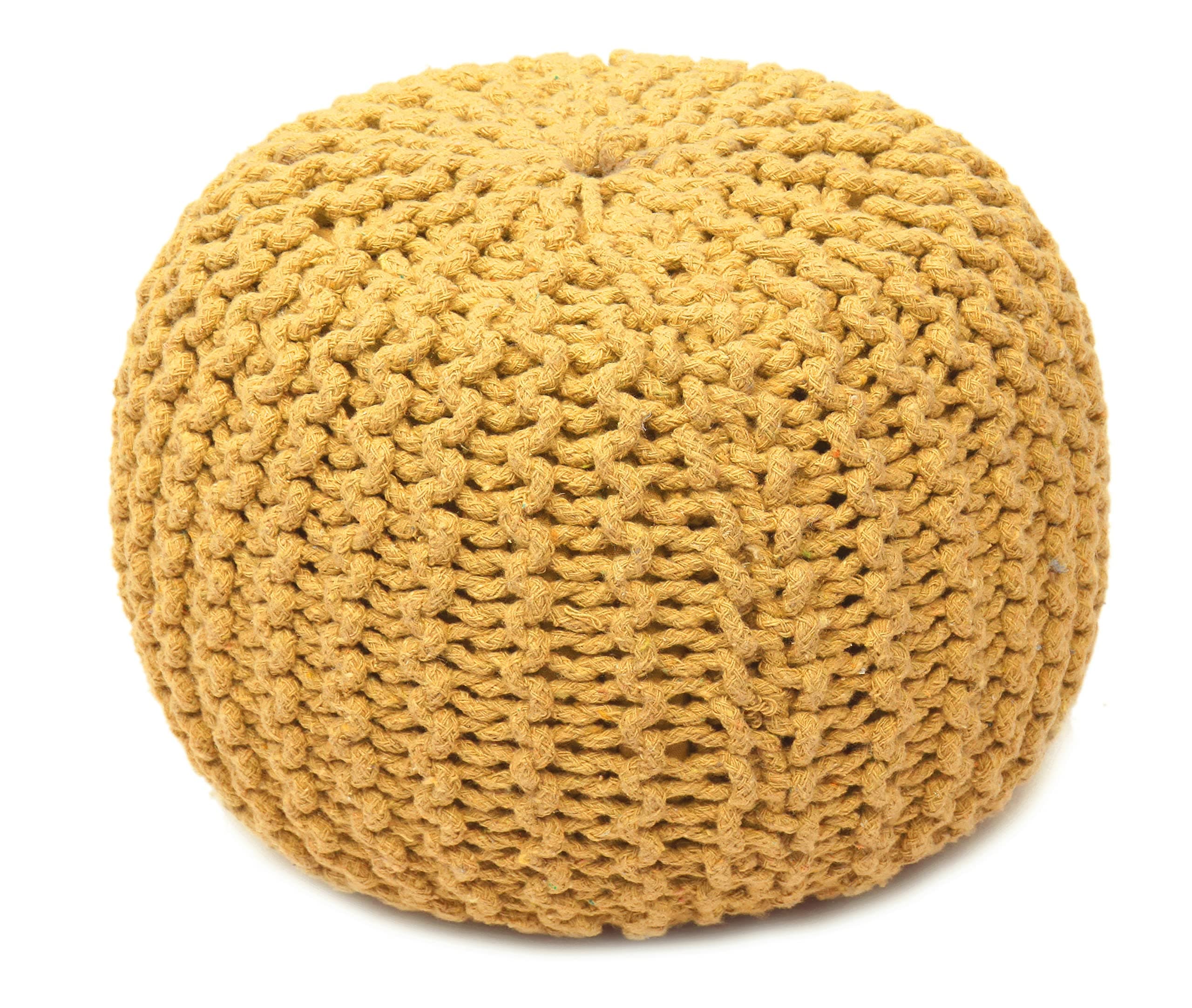 The Home Talk Poufs Boho Rustic Décor Ottoman 100% Cotton Foot Stool for Couch, Armchair, Bean Bag - Hand Knitted Braid Cord for Living Room, Bedroom, Floor Cushion, 18"x18"x14" - Yellow