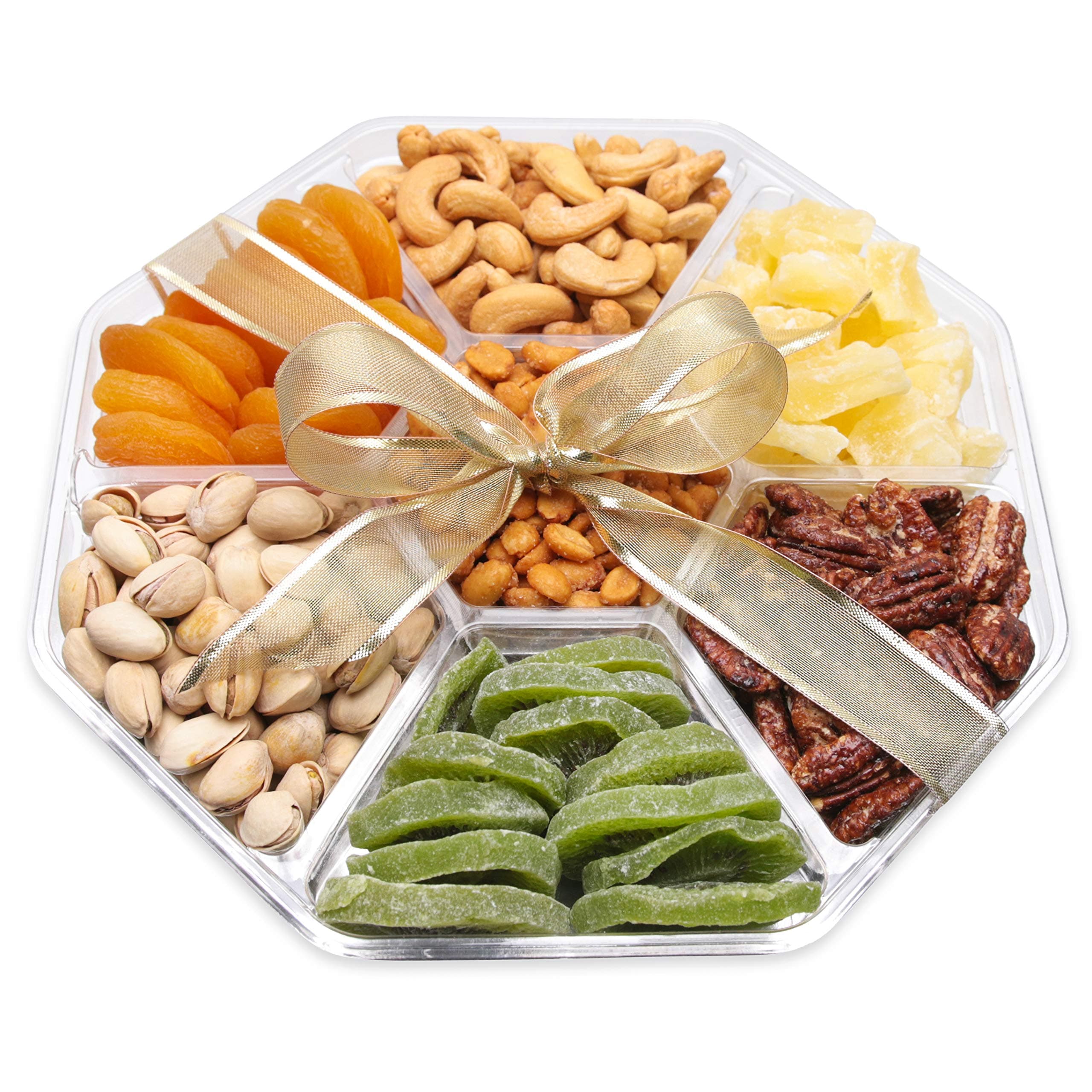 Holiday Gift Basket - Dried Fruit And Nuts - Large 7 Section Tray With Ribbon - Thanksgiving, Chritmas, For Men & Woman - Healthy Food Nuts Gift Baskets - By Nut Crafts