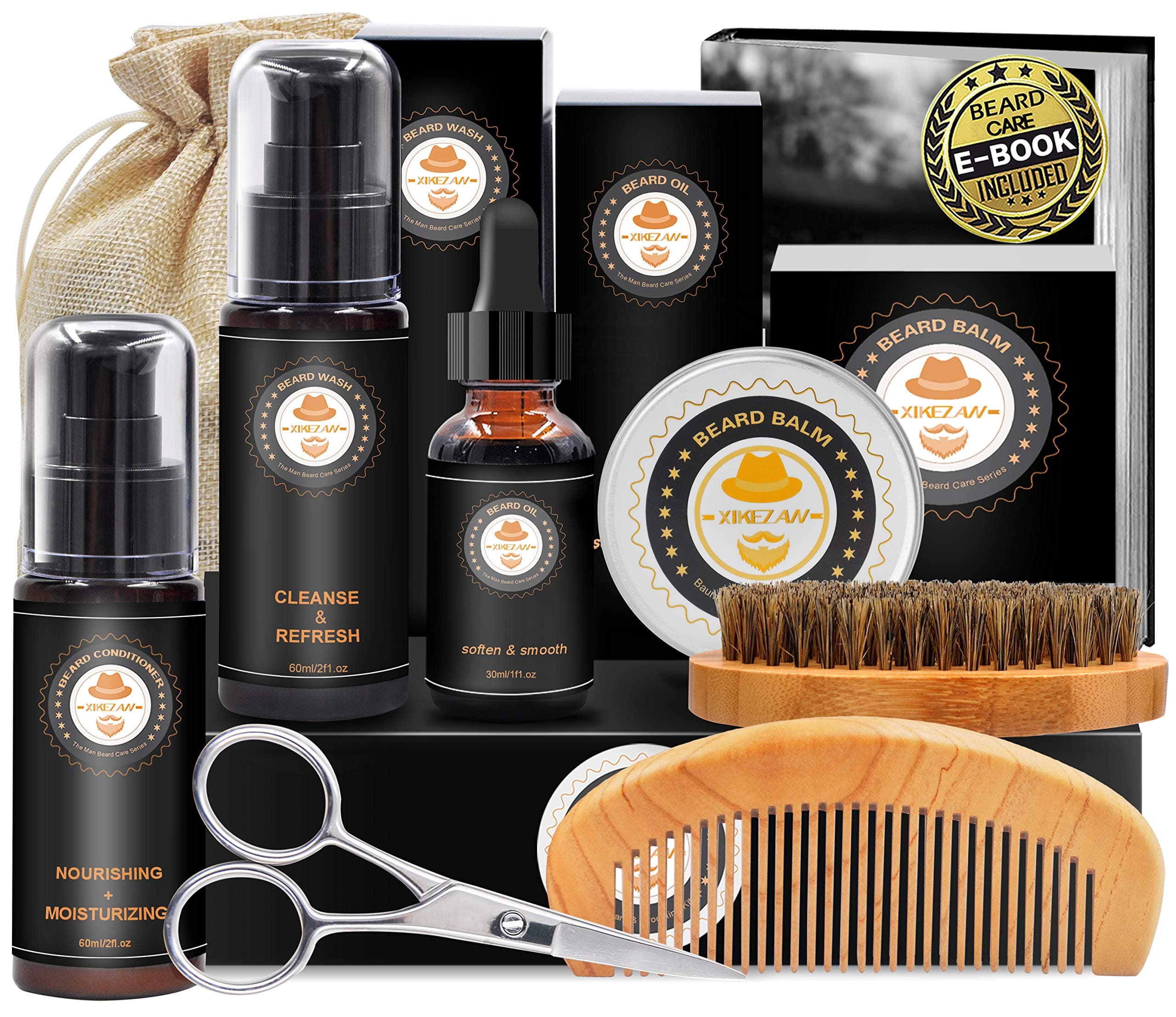 Upgraded Beard Grooming Kit w/Beard Conditioner,Beard Oil,Beard Balm,Beard Brush,Beard Shampoo/Wash,Beard Comb,Beard Scissors,Storage Bag,Beard E-Book,Beard Care Gifts for Men Him