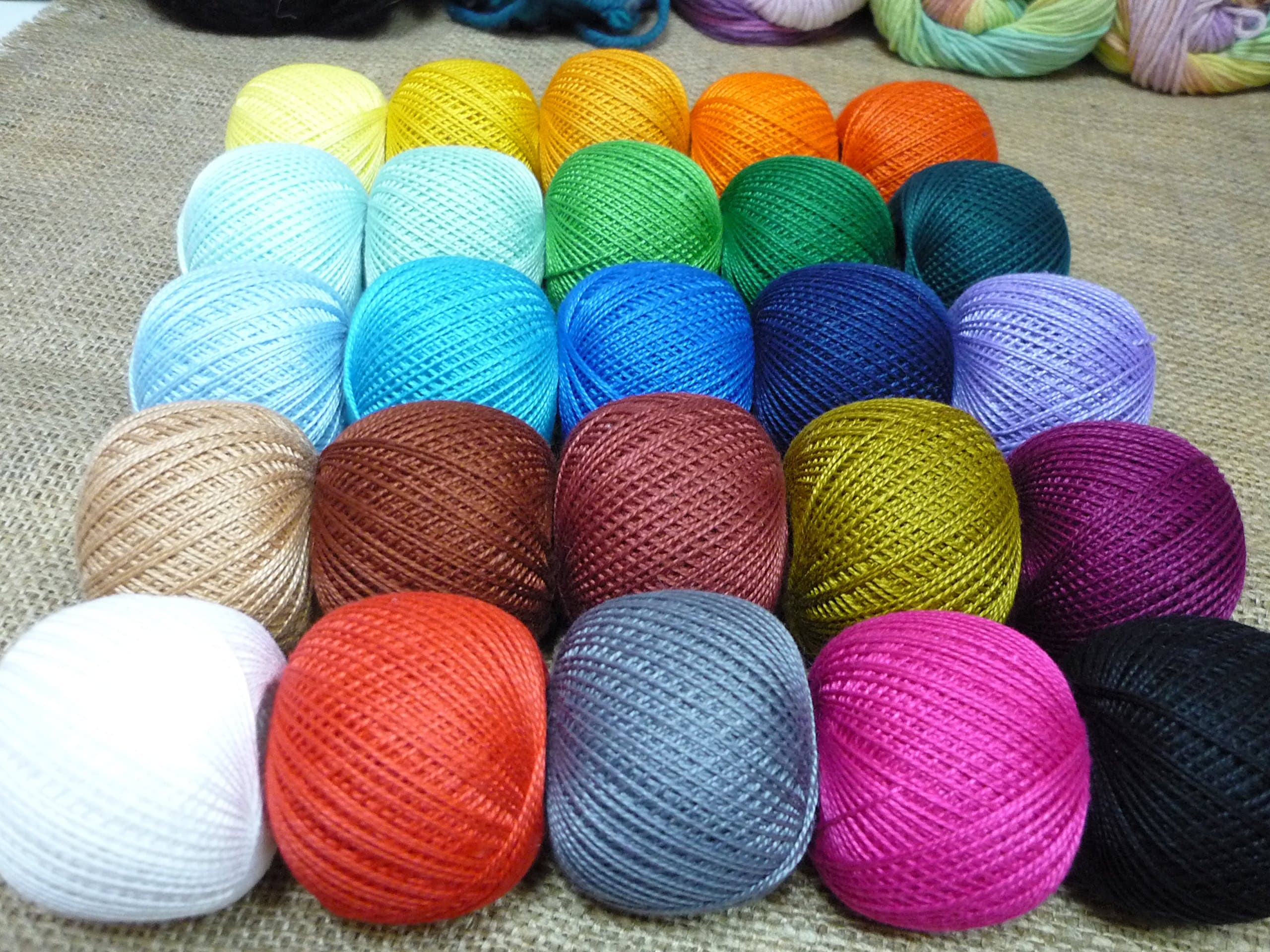 100% Mercerized Cotton Yarn Hand Knitting Lace Crochet Thread Assorted Yarn Skeins Colors Huge Mixed Lot of 25 skn 625gr 4100yds Multicolor