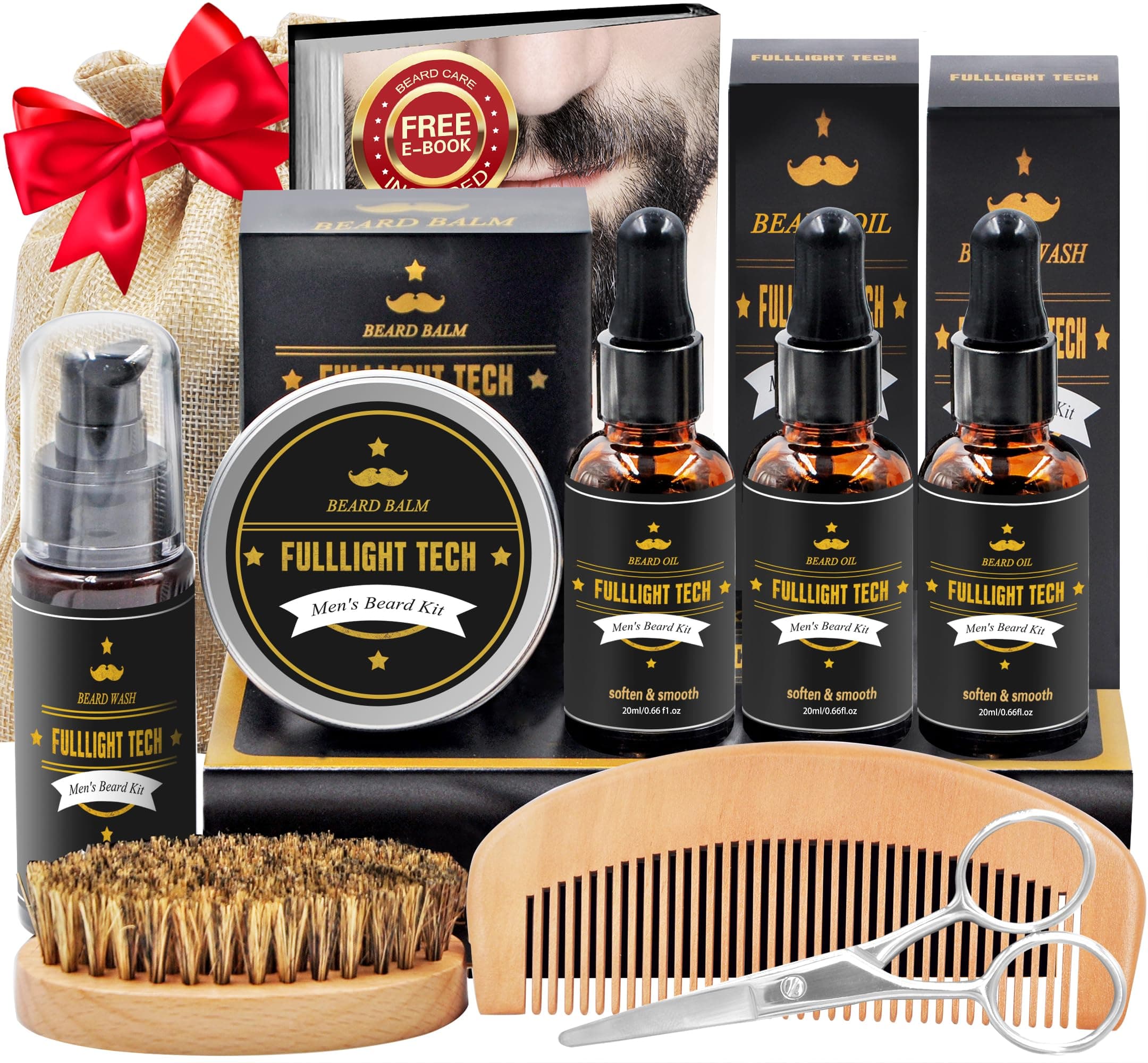 Beard Grooming Kit for Men,11 in 1 Beard Care Mens Gift Set w/3 Pack Beard Oil,Shaping Tool, Wash, Brush, Comb, Scissors, Valentines Fathers Christmas Birthday Gifts for Men Him Dad Boyfriend Husband