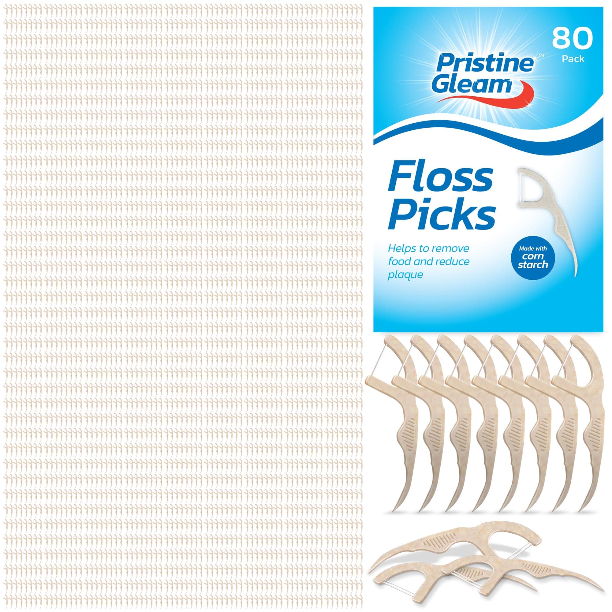 3,840pcs (48 x 80pk) Bulk Corn Starch Floss Harps | Biodegradable Floss Picks, Floss Sticks Dental Floss Picks | Tooth Floss Picks | Flossers for Teeth Floss Picks for Teeth | Tooth Harps Dental Harps