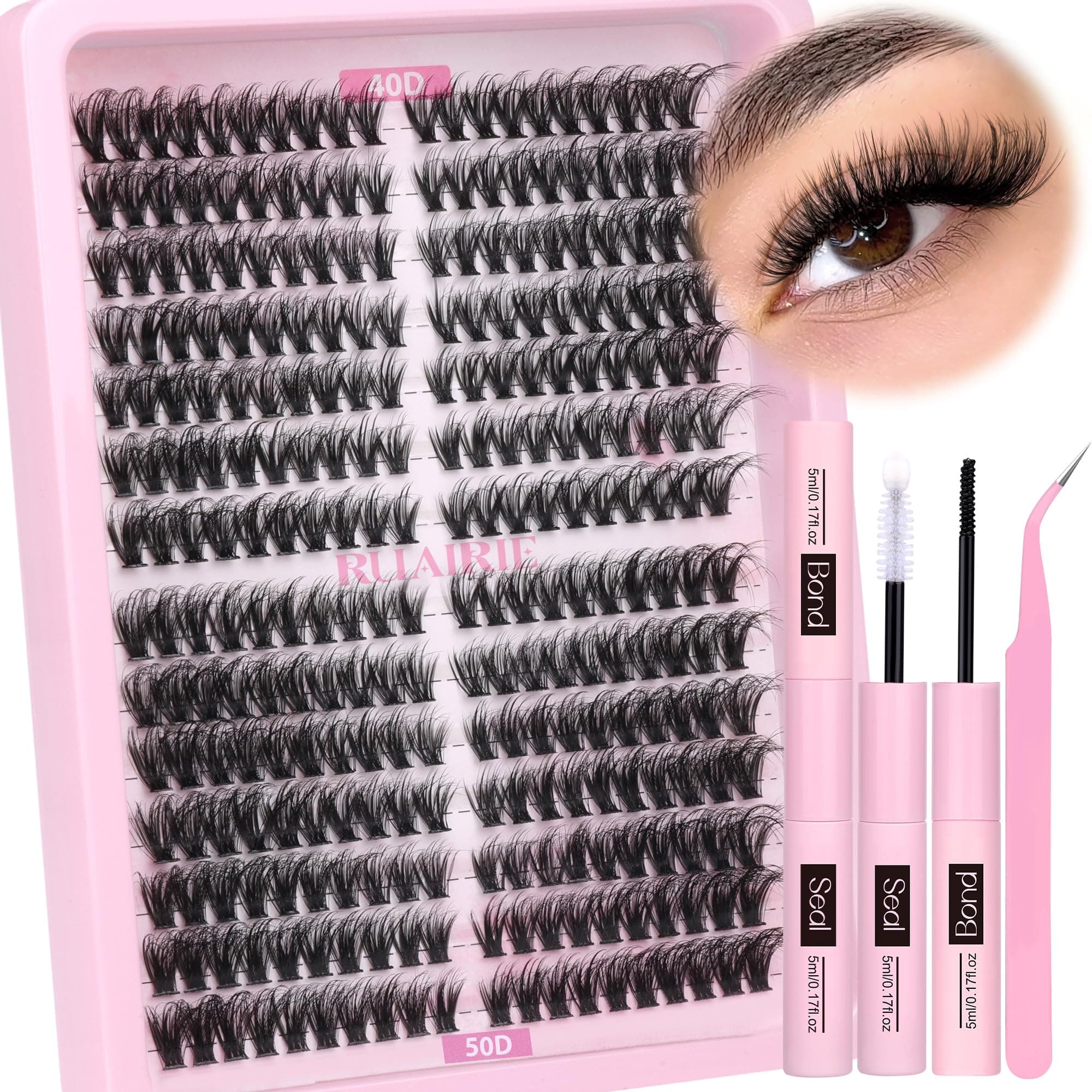 Lash Clusters Kit 280pcs Lash Extension Kit 8-16MM Full Eyelash Extension Kit Volume DIY Individual Lashes Kit with Bond and Seal and Tweezers by Ruairie