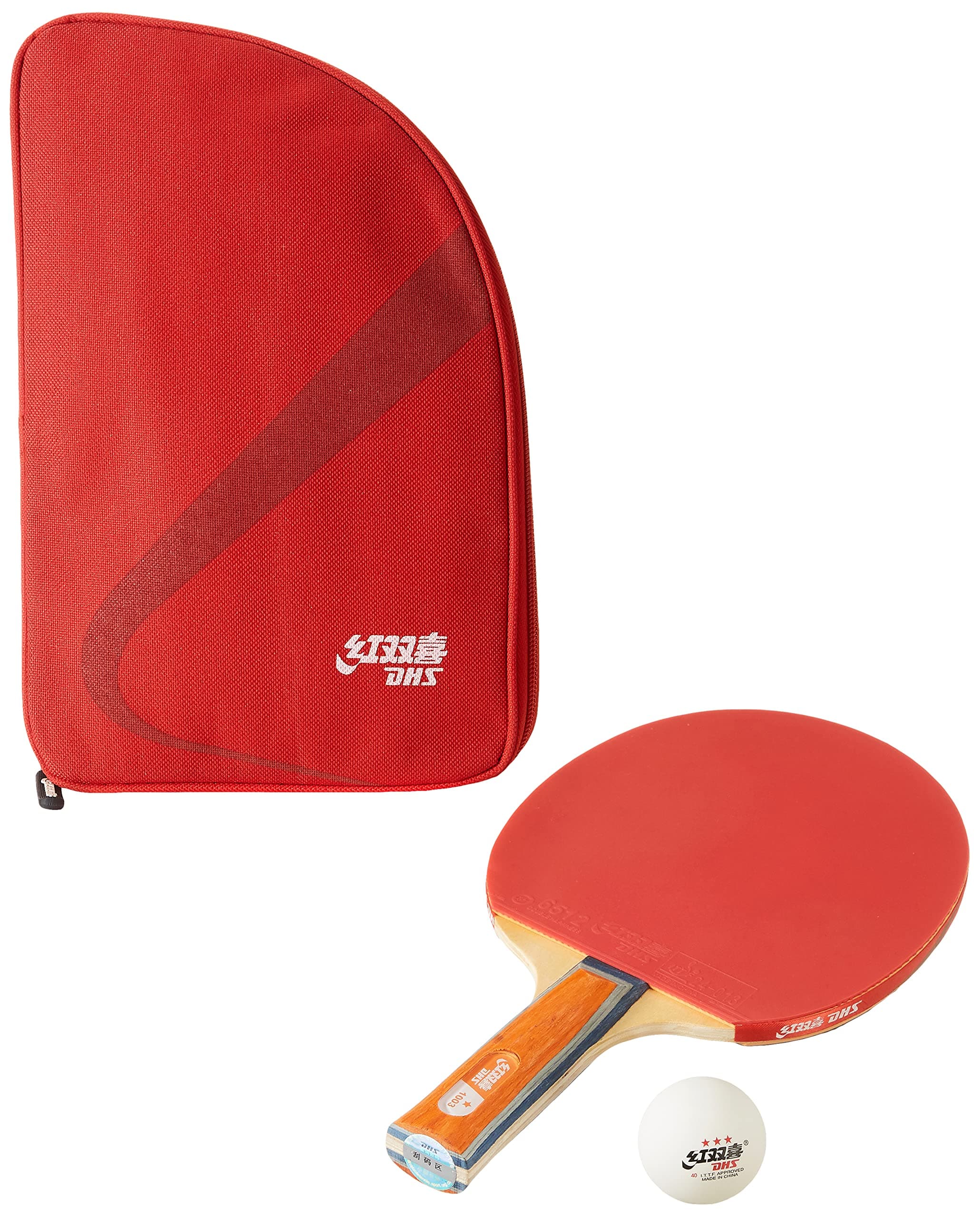 TT BAT A1003 DHS WITH TT BALL DHS 40MM 3 STAR WHITE (24 Pcs Box) AND TT BAT COVER RC103 DHS RED