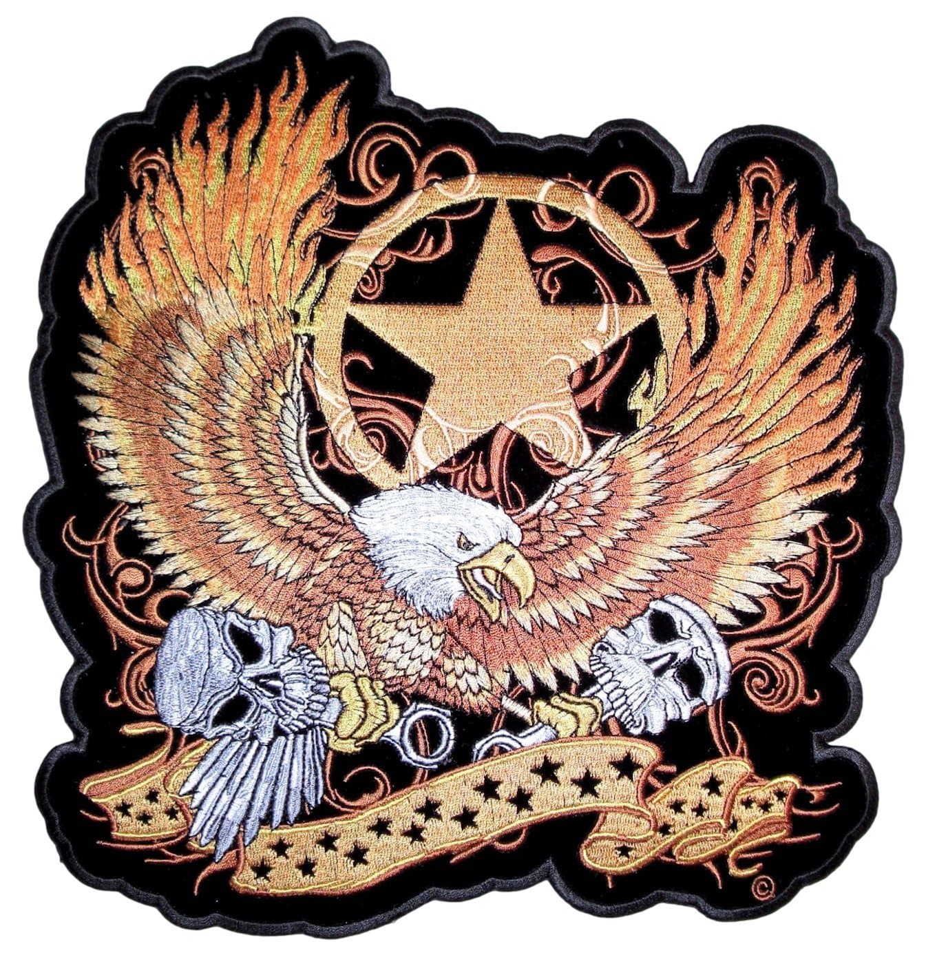 Leather Supreme Flaming Gold American Eagle Medium Embroidered Biker Patch-Gold-Medium