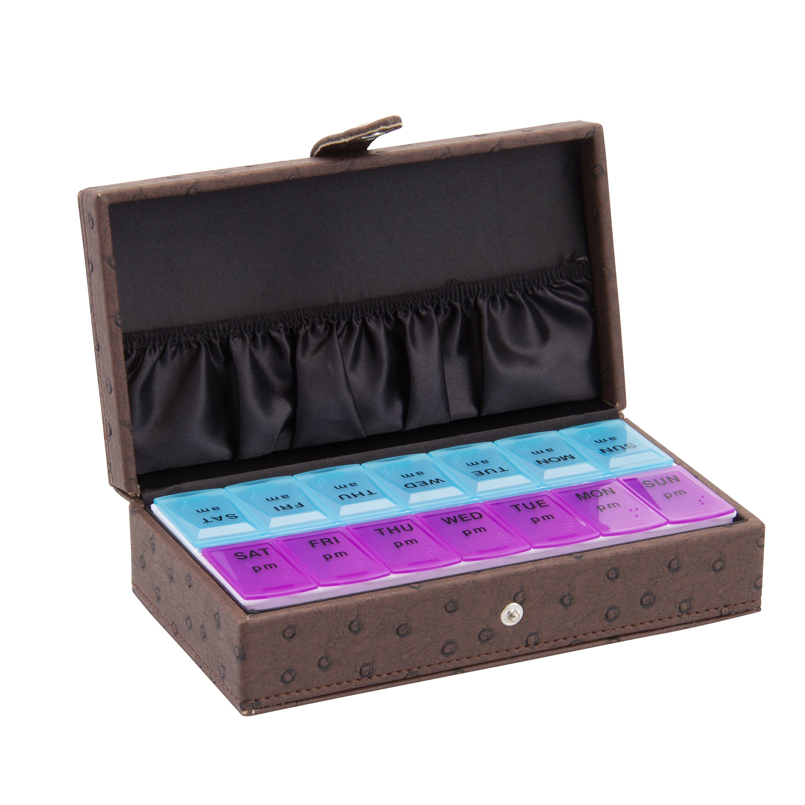 Deluxe Decorative Pill Box 7 Day or 14 Day by PillTime Featured On TV Hit Show Grey's Anatomy (7/14 Day, Brown)