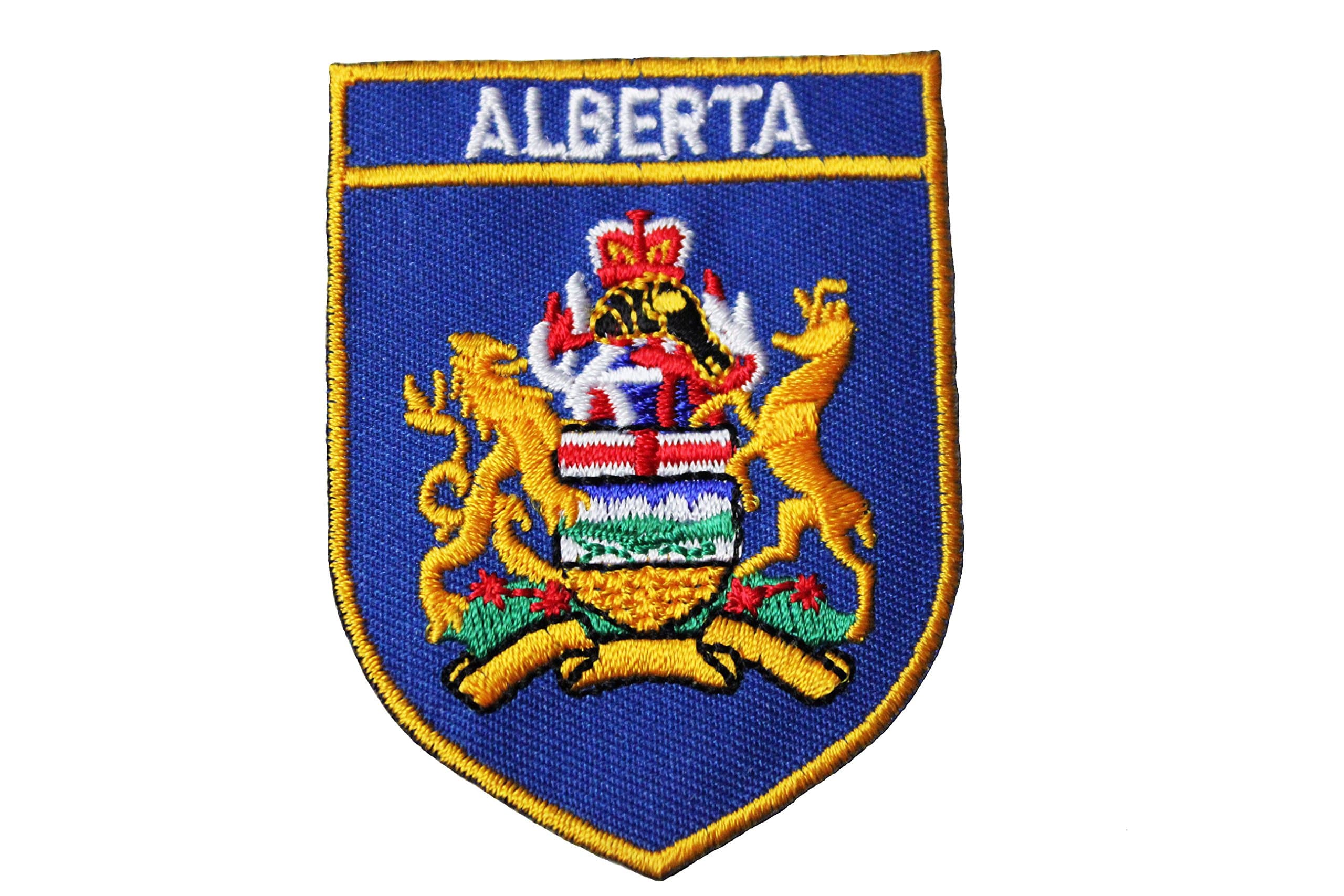 ALBERTA Blue Shield With Gold Trim Canada Provincial Flag 2 1/8" x 2 7/8" Inches Embroidered Iron on Patch Crest Badge... New