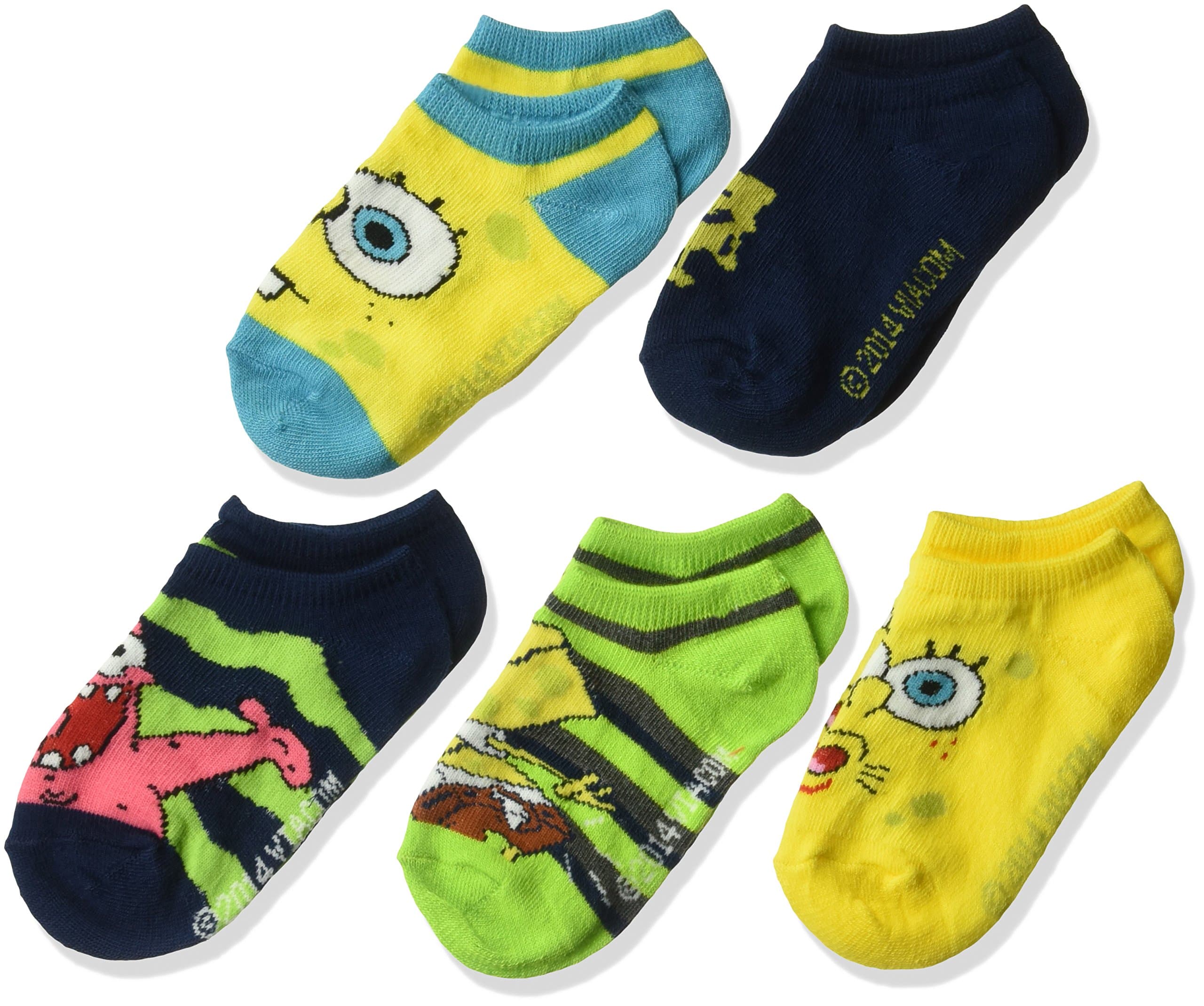 SpongeBob SquarePants Boys' Spongebob 5 Pack No Show Socks