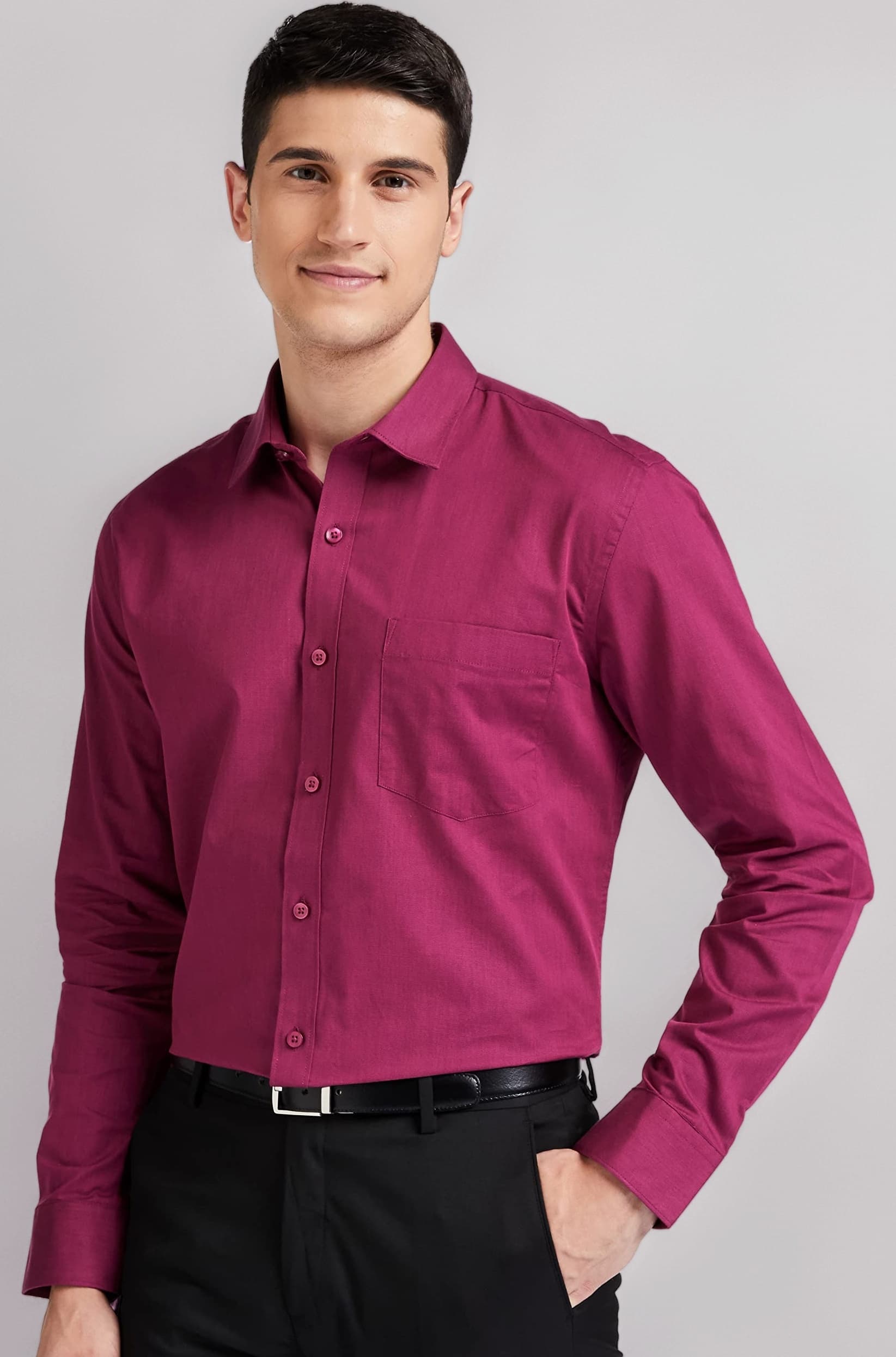 Amazon Brand - Symbol Men's Solid Cotton Slim Fit Formal Shirt | Plain | Full Sleeve