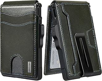 umovenWallet for Men - with Money Clip Slim Leather Slots Credit Card Holder RFID Blocking Bifold Minimalist Wallet (Top Layer Leather-Dark Olive Green)