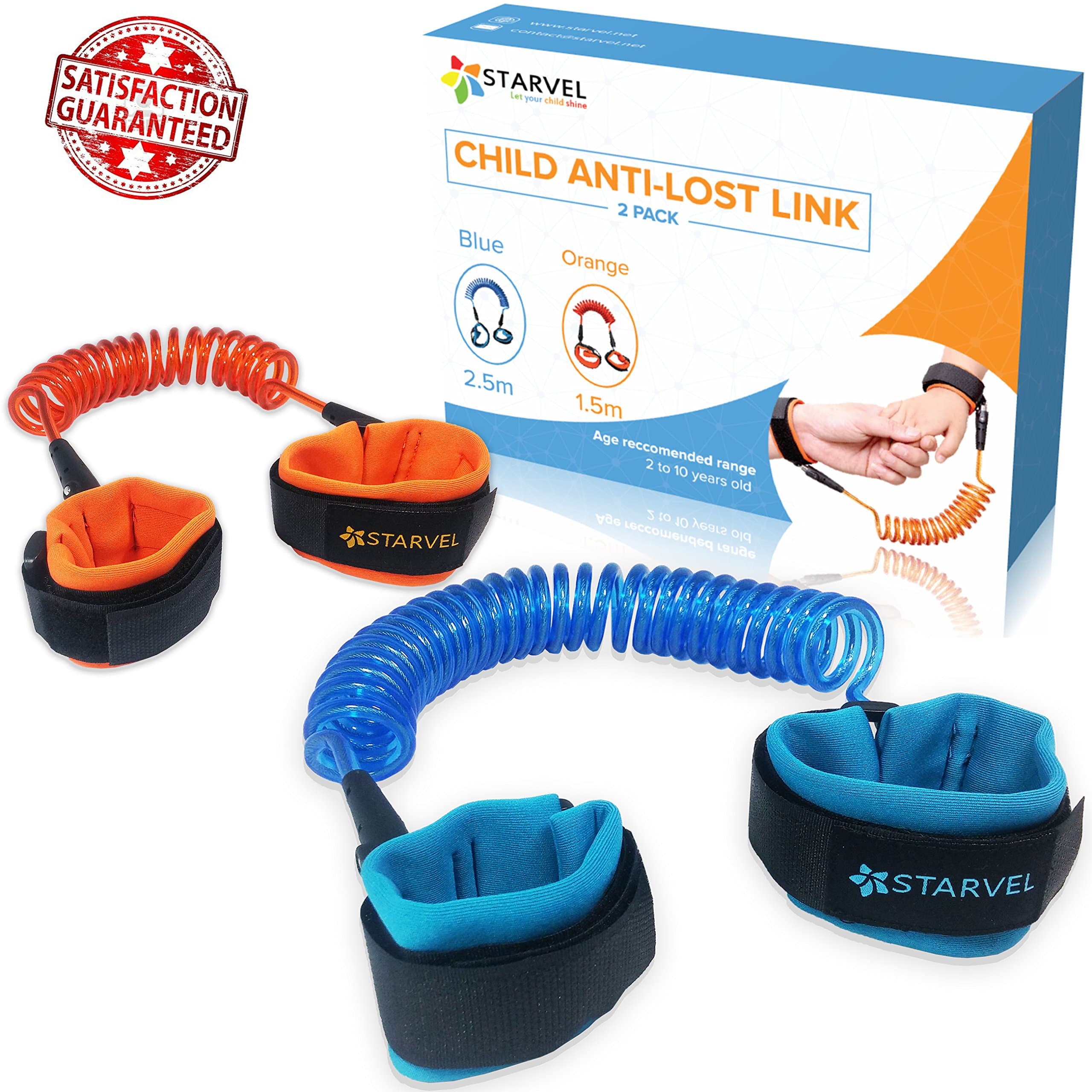 2 Pack Anti Lost Wrist Link | Orange 1.5m Blue 2.5m | For Baby,Toddler & Kids | Safety wrist link Toddler safety harness Child safety wrist strap child wrist leash