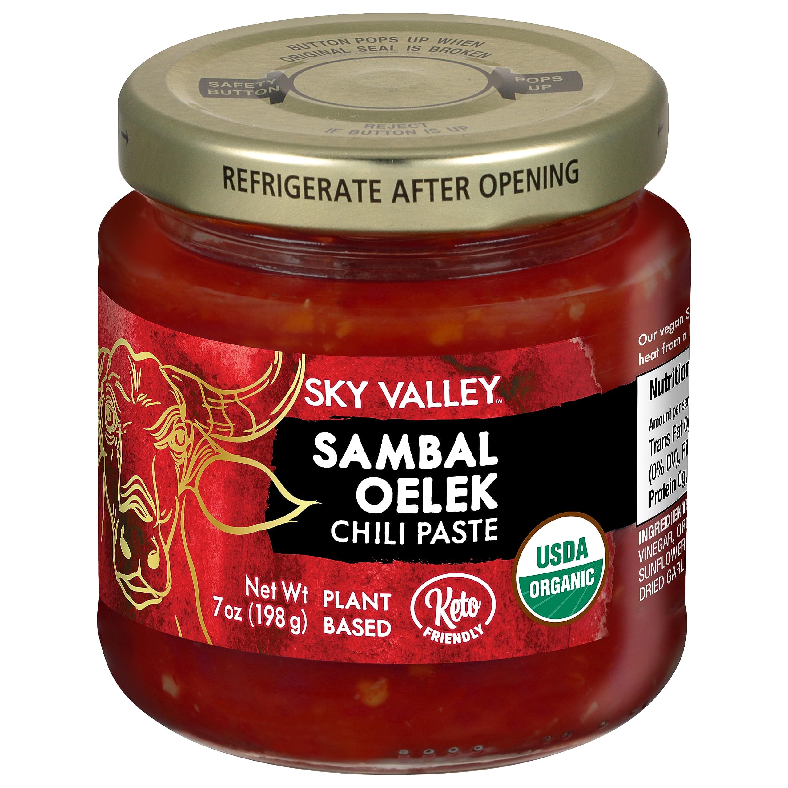 Sky Valley Sambal Oelek Chili Paste - Red Chili Paste, Made with Red Jalapenos & Garlic, Gluten Free, Vegan, Keto, USDA Organic, Non-GMO, Sambal Oelek Sauce, Chili Paste Asian - 7 OzUSDA Organic