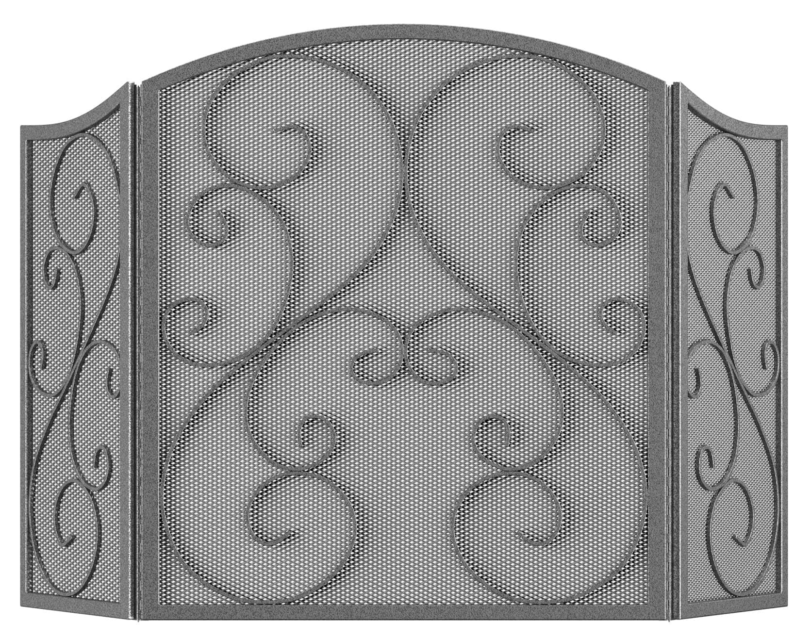 Fireplace Screen 3 Panel Wrought Iron Metal 48"(L) x30(H) Spark Guard Cover(Pewter)