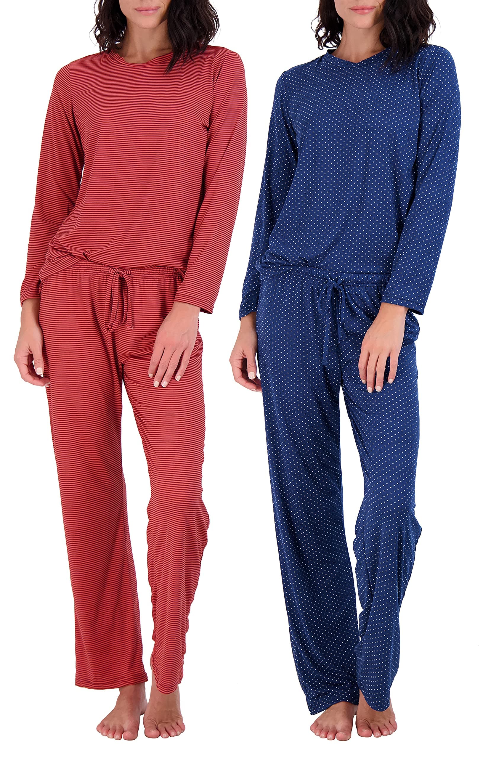 Real Essentials2 Pack: Women’s Pajama Set Super-Soft Short & Long Sleeve Top With Pants (Available In Plus Size)