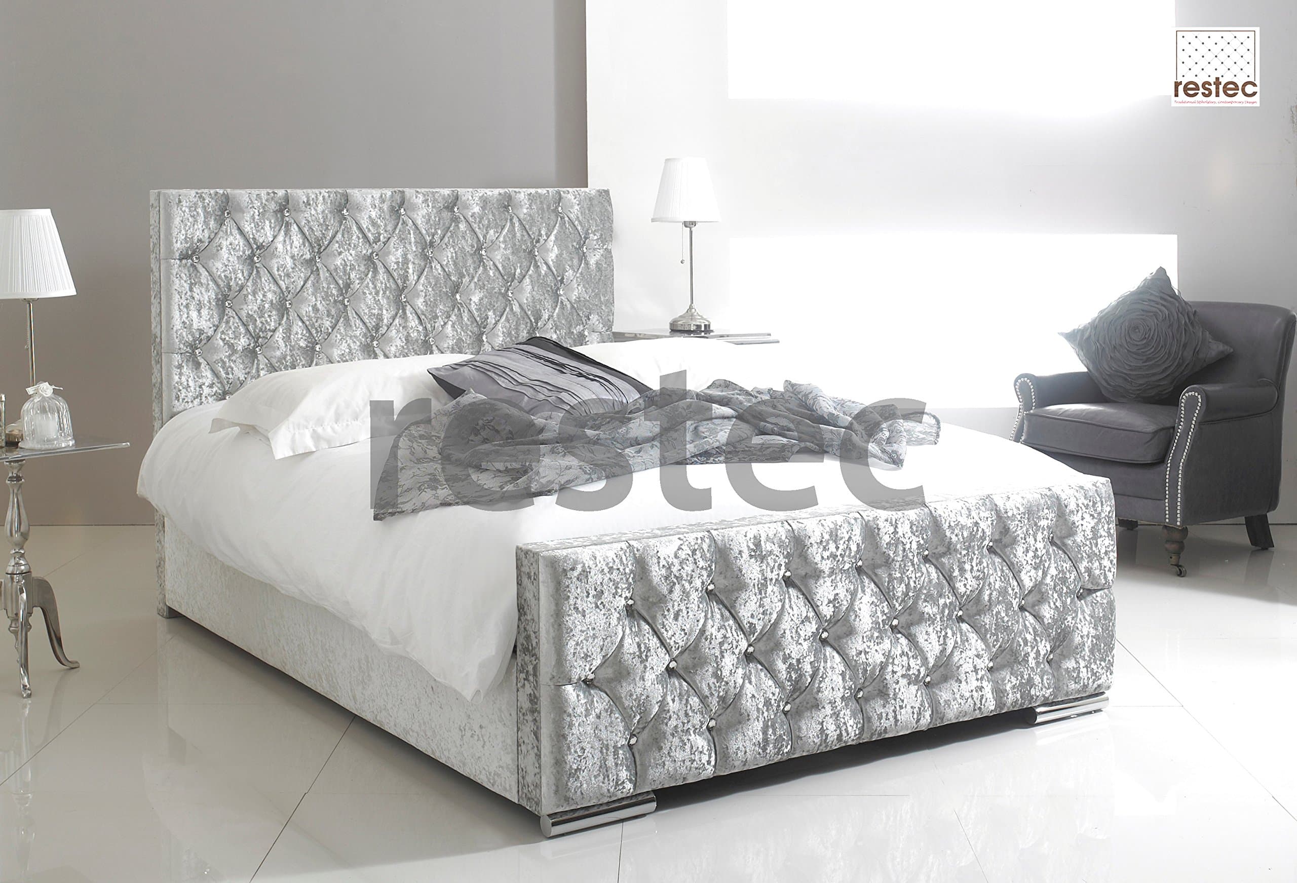 ComfyCraft Florida Upholstered Silver Crush Velvet Bed Frame in Different (3FT Bed Frame)