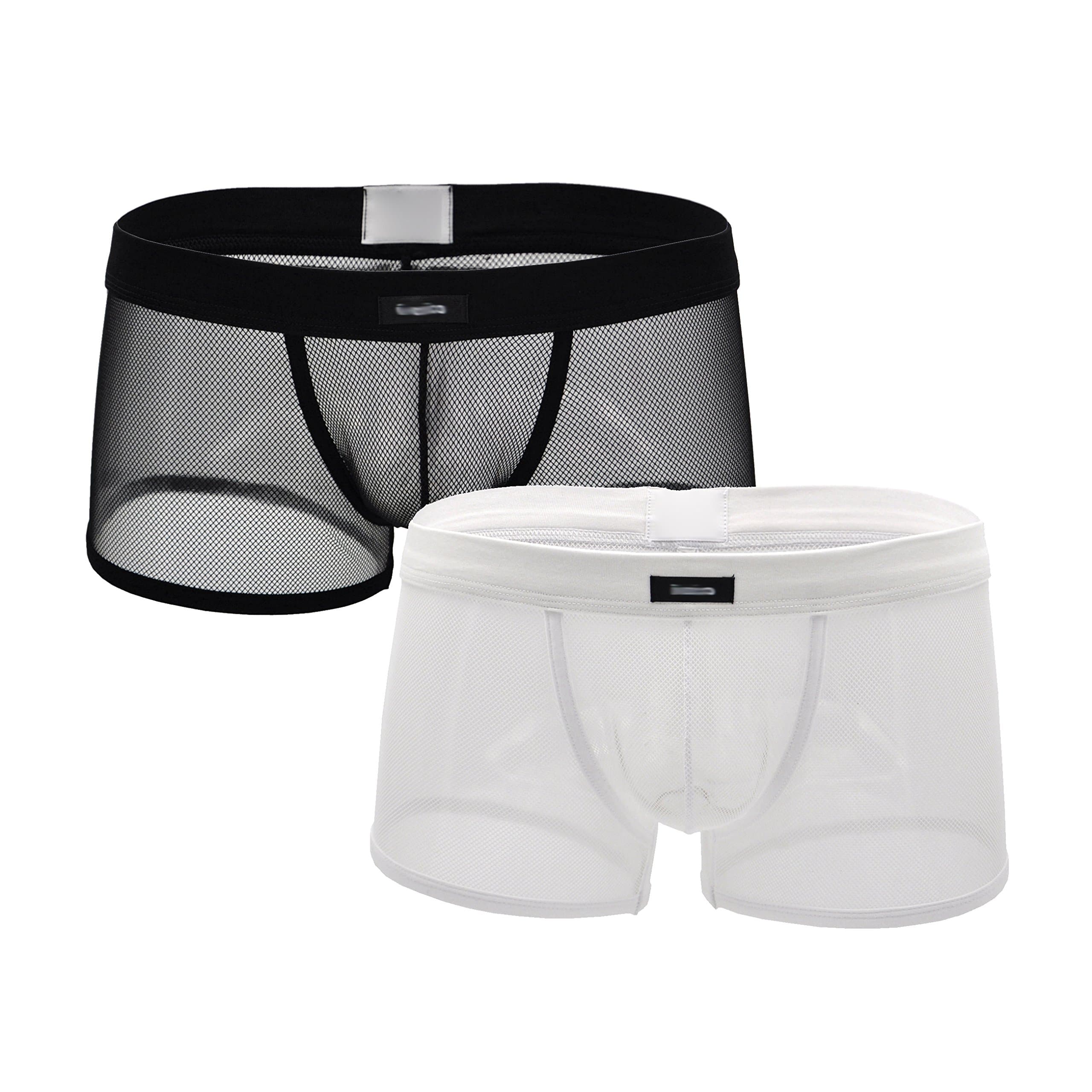 Men's Soft Mesh Underwear See-Through Boxer Briefs Trunks