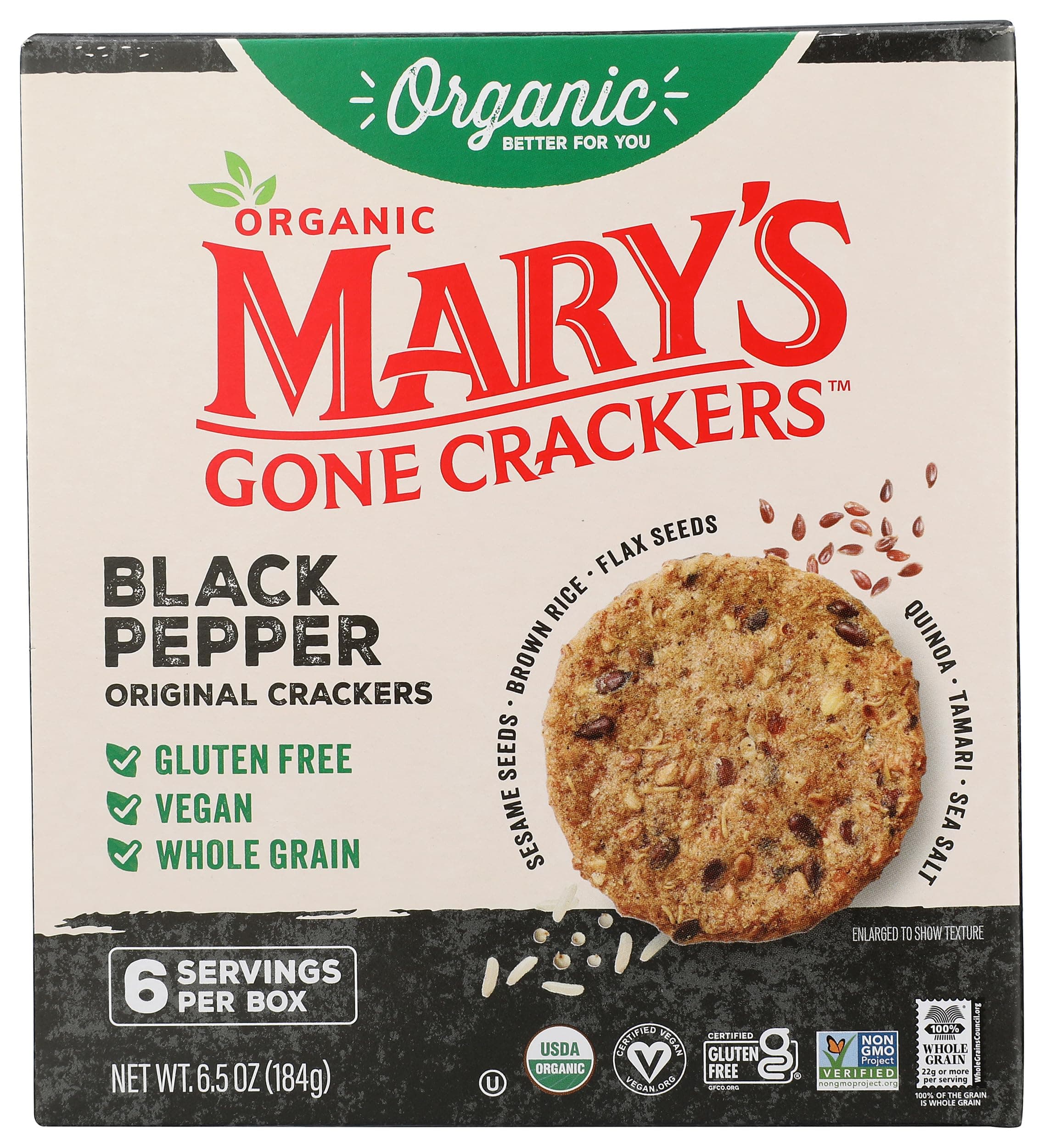 Mary's Gone Crackers, Black Pepper, 6.5 Ounce