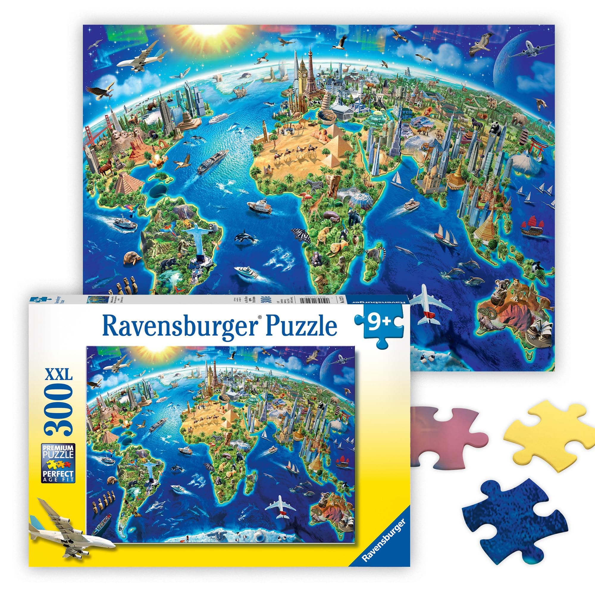 World Landmarks Map | 300-Piece Educational Jigsaw Puzzle for Kids | Unique Pieces | FSC Certified Materials