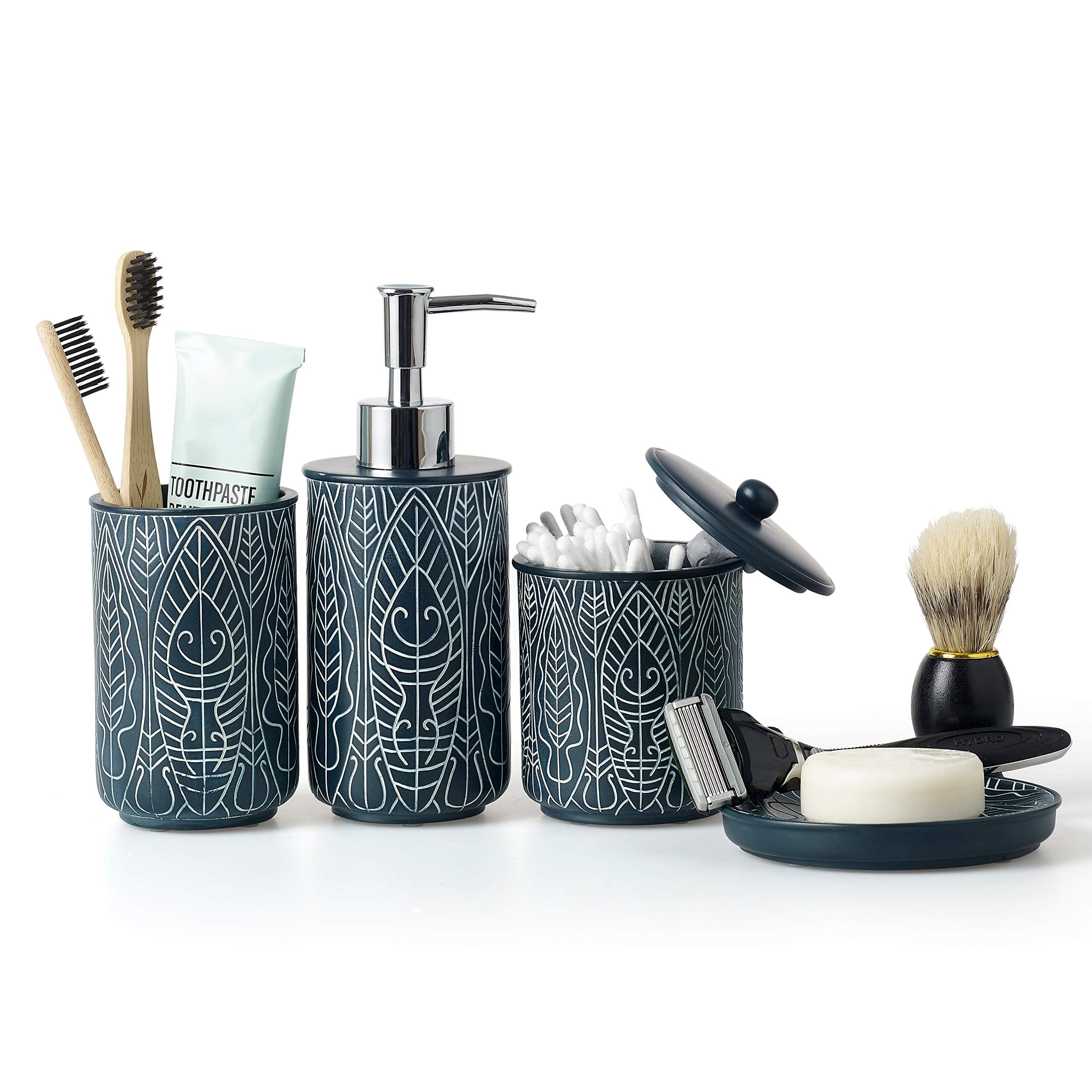 VIRTUNE Premium Navy Blue Bathroom Accessories Set. Blue Bathroom Set. Blue Bathroom Decor. Accesorios para Baños. New Apartment Essentials. Blue Toothbrush Holder and Soap Dispenser.