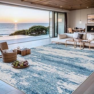 8x10 Area Rugs for Living Room - Washable Rug Modern Abstract Soft Large Neutral Non-Slip Carpet Indoor Floor Stain Resistant Thin Carpets for Bedroom Dining Room Farmhouse Nursery Home Office Blue