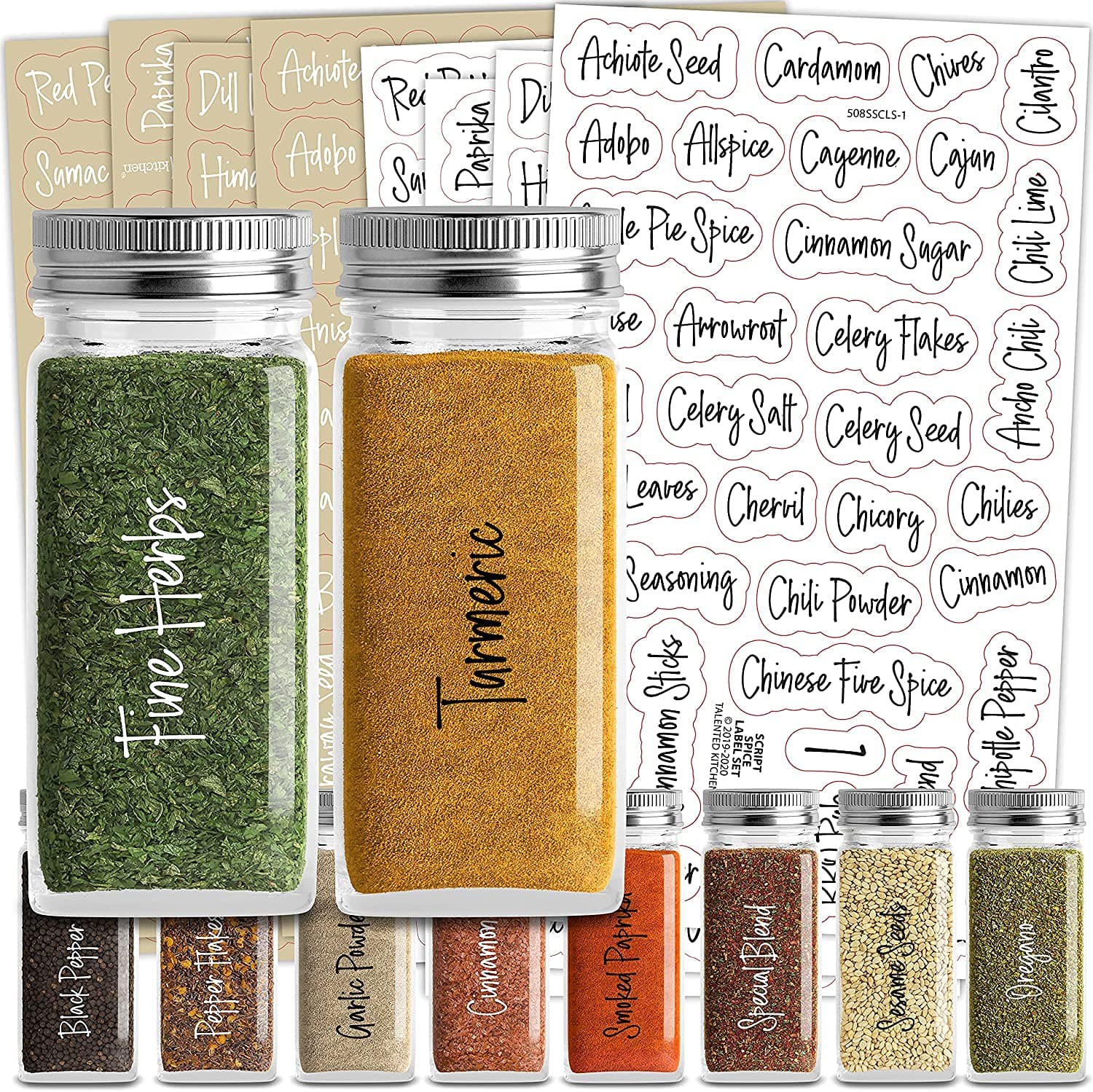 PREMIFY 8 Sheets 272 Spice labels, 272 Black & White Spices Labels on Clear Stickers, Kitchen Labels, Pantry Labels, Water Resistance, Spice, Mason Jars Labels, Kitchen Organizer