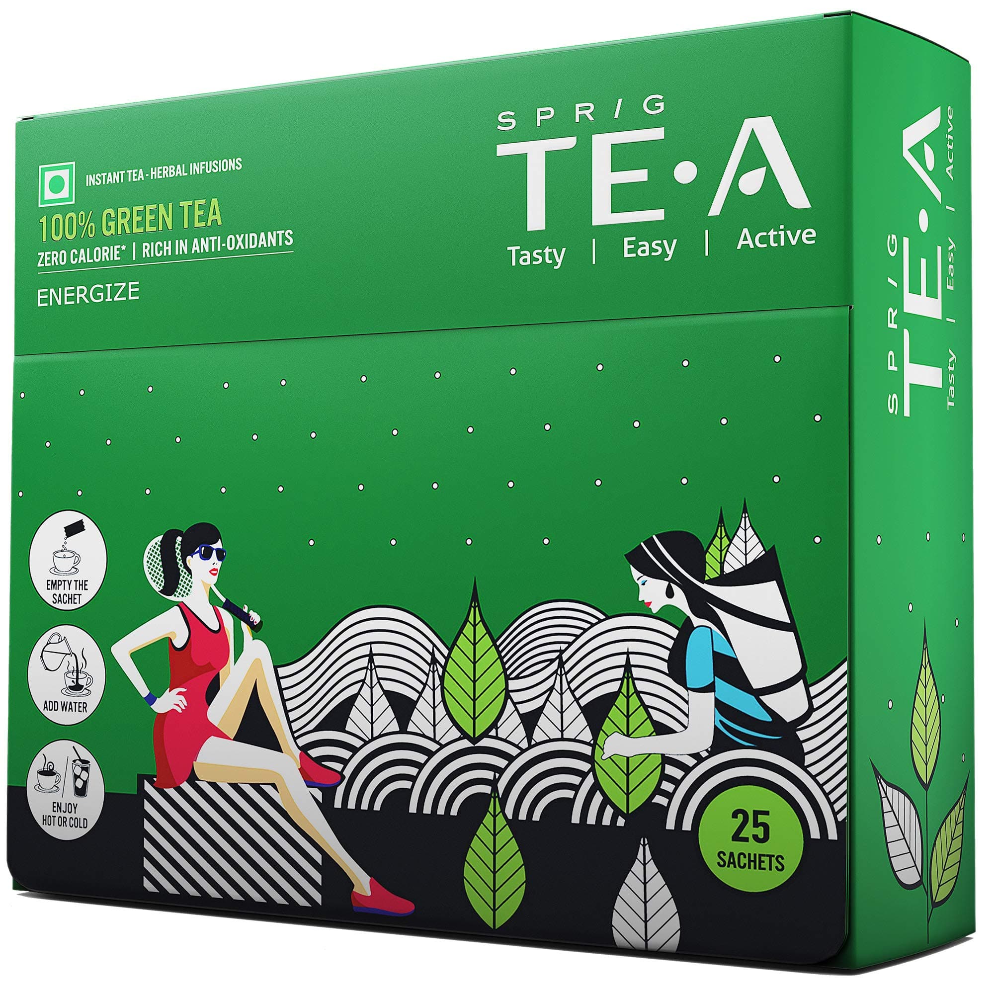 SPRIG TE.A Green Tea | Fully Soluble Green Tea | Energize with Fresh, Tender Tea Leaf Powder | Rich in antioxidants | Pack of 25
