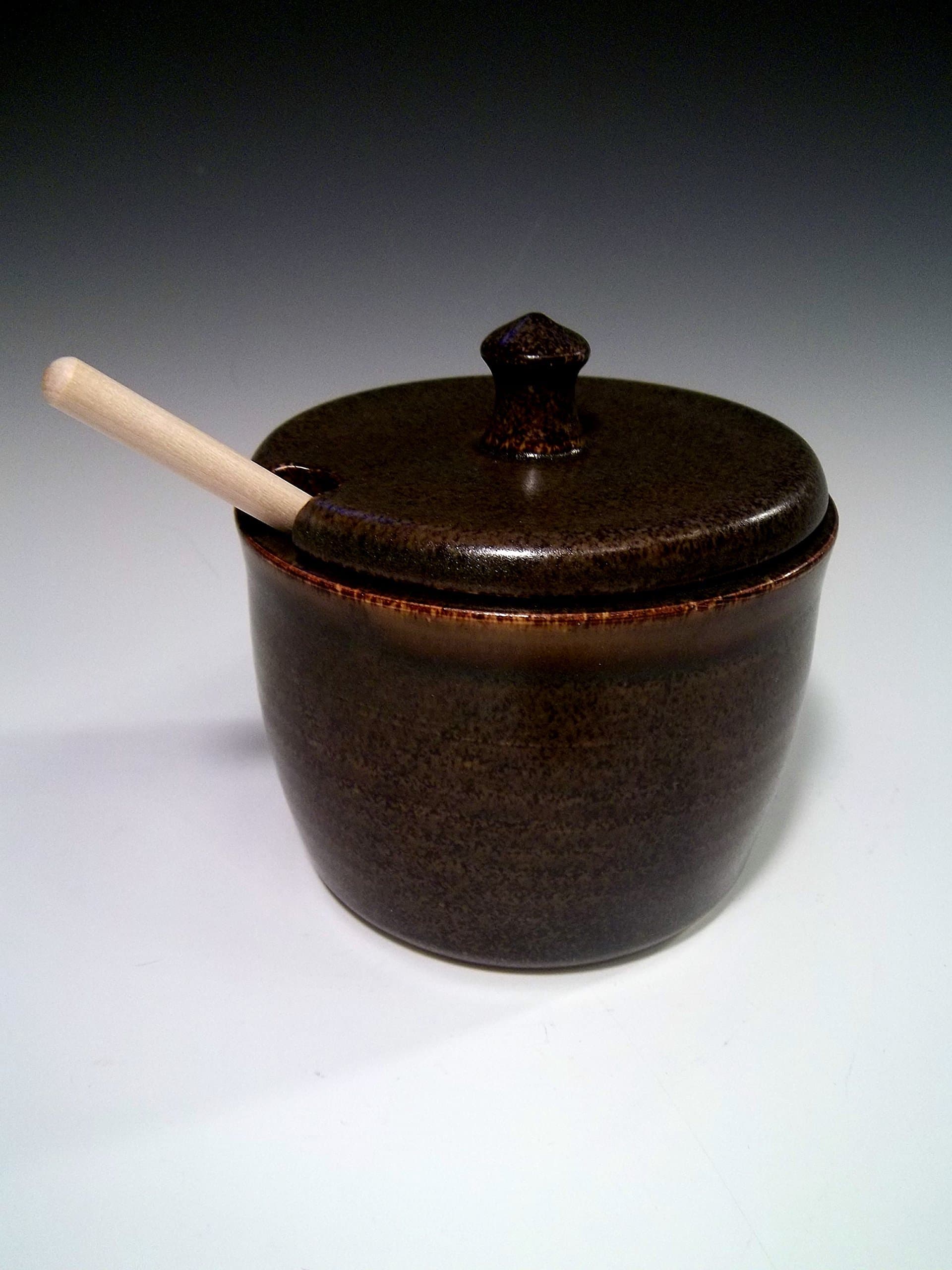 Handmade Speckled Brown Stoneware Ceramic Pottery Honey Pot
