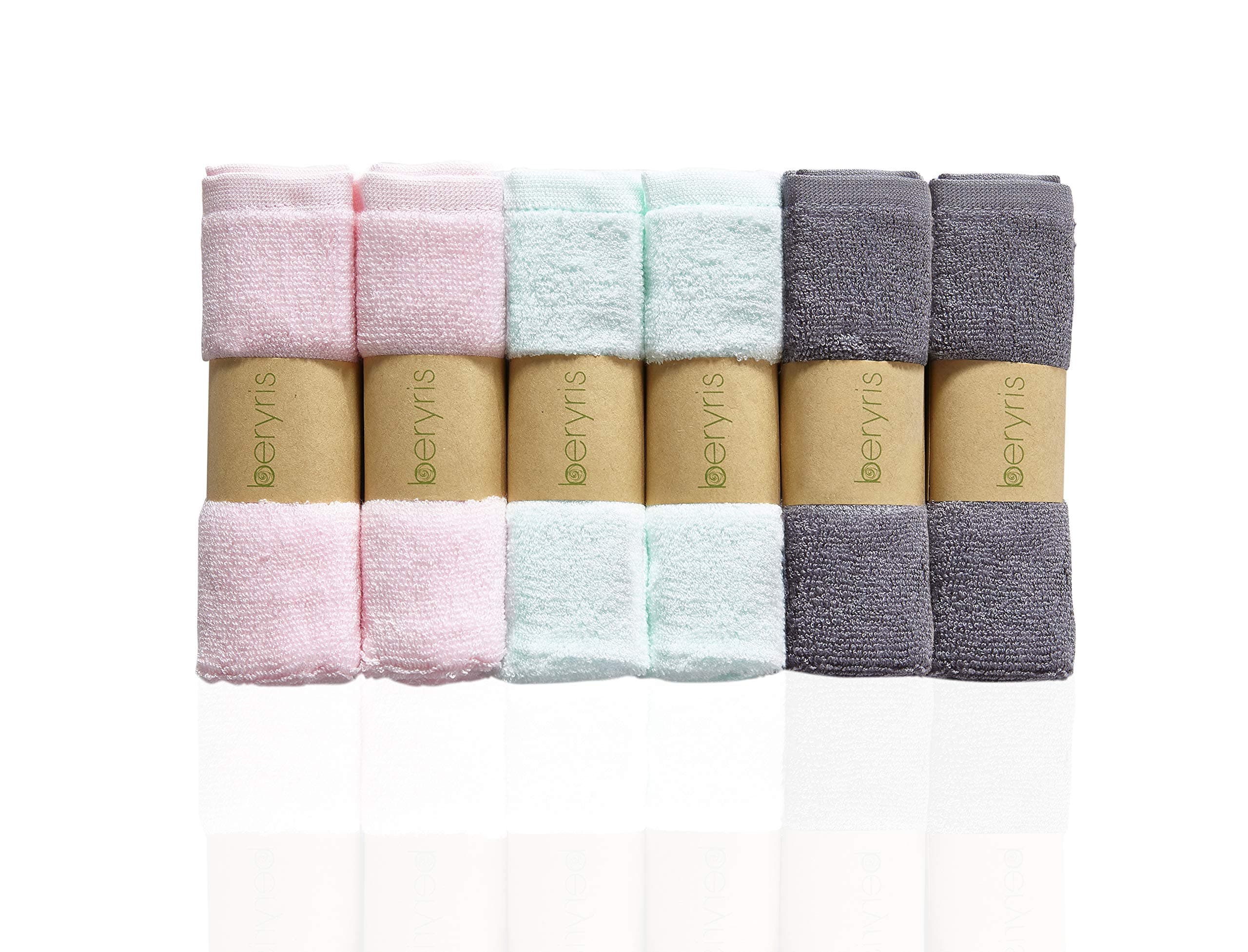 beryris Flannel face cloth (6-Pack) - Bamboo face cloth Ultra-Soft & Baby Wash cloth for Baby's Sensitive Skin - Size 10"x10" face flannels - face cloths for washing face- Antibacterial Adult Flannel