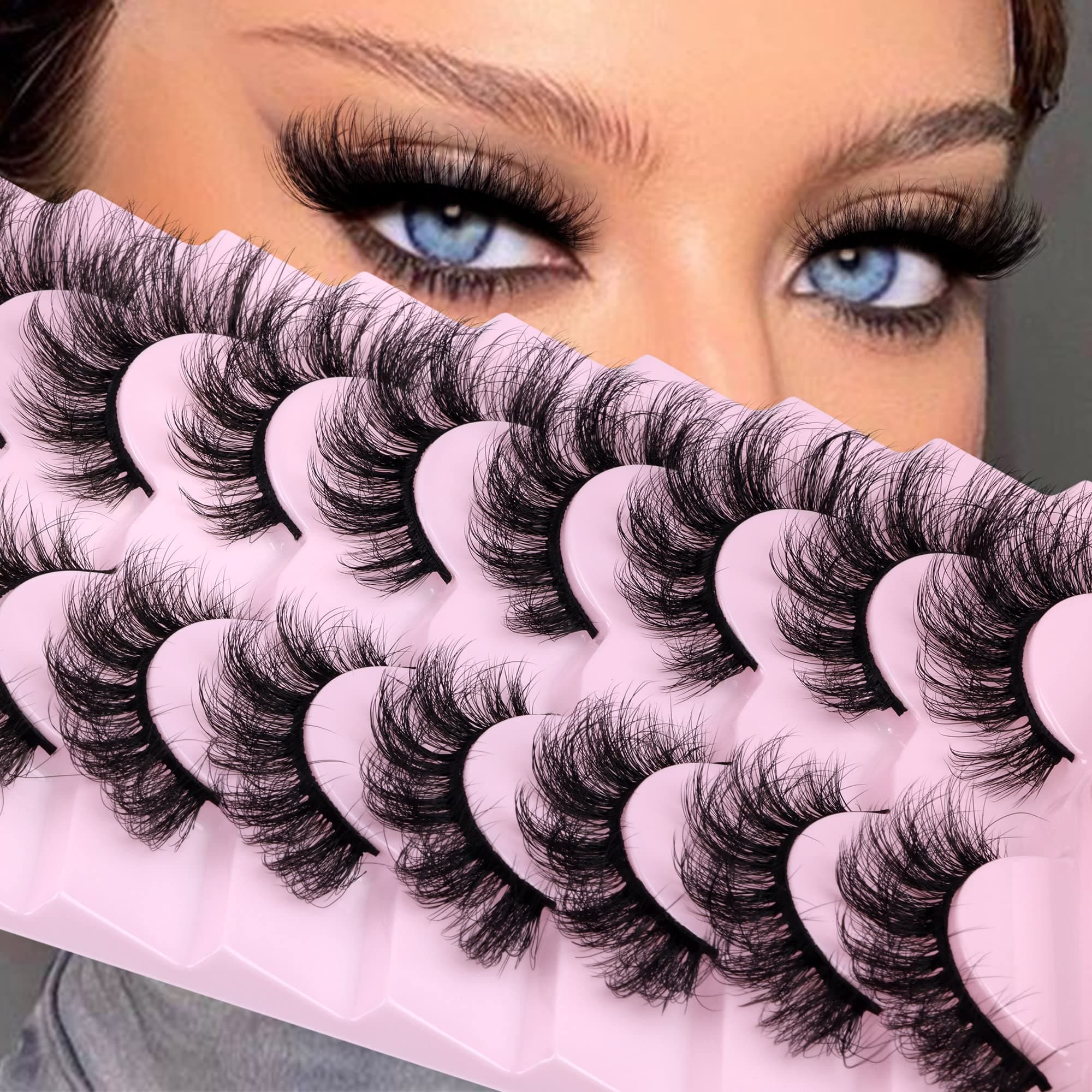 False Eyelashes Fluffier Wispy Mink Lashes 16mm Natural Full Volume Pestañas Cat Eye Lashes 9 Pairs by Yawamica