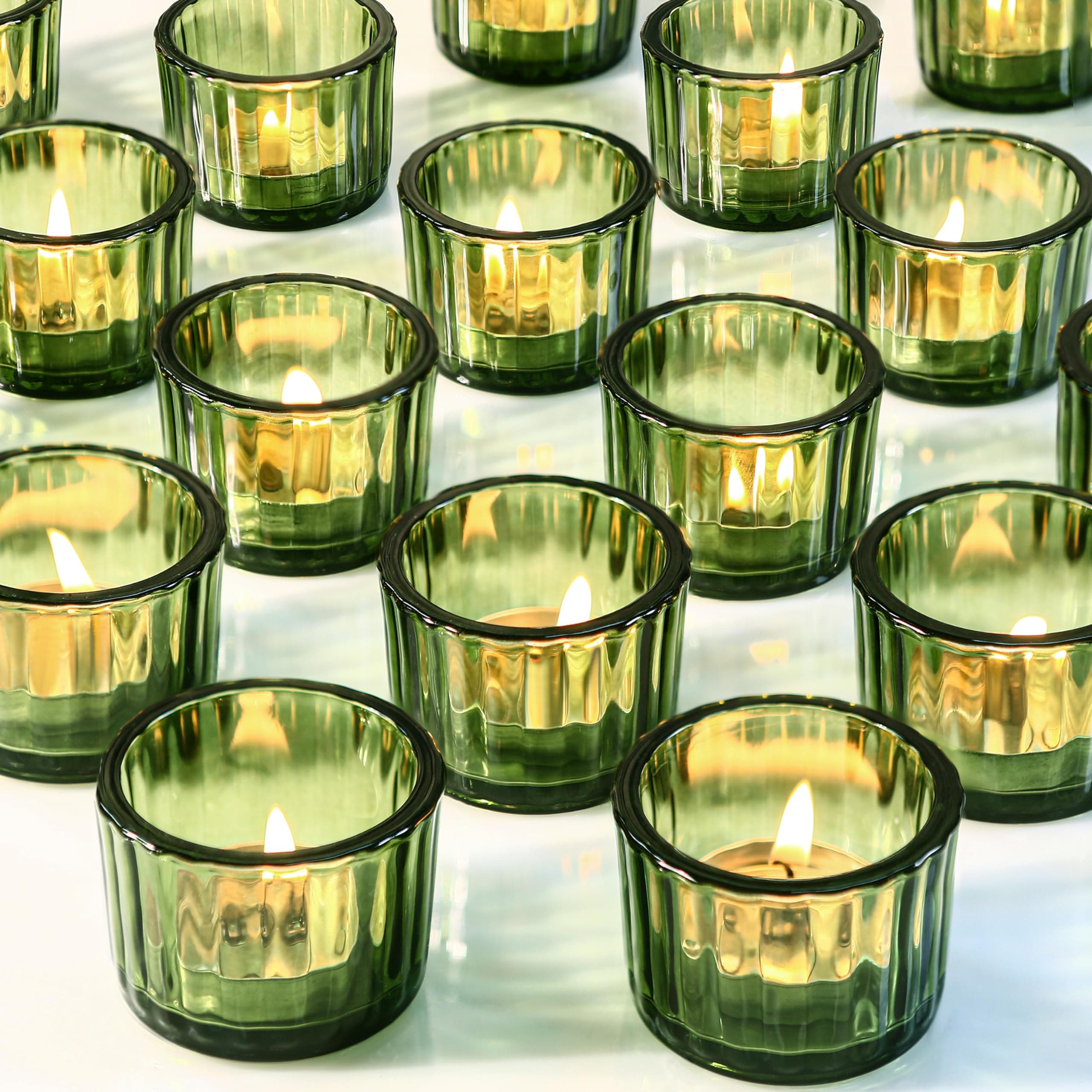 36pcs Green Tealight Candle Holders for Wedding Decor, St. Patrick Votive Candle Holders DIY Wax Filling Clear Glass Romance for Birthday, Candle Holders for Table Gift Home Decoration(Green,36)
