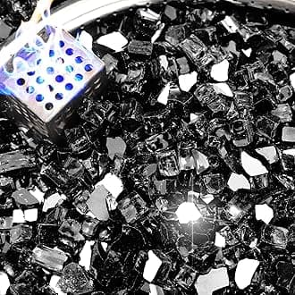 NUPICK 10 Pound Fire Glass, 1/2 Inch Reflective Fire Glass, Fit with Fire Pit Glass and Fireplace Glass, Black