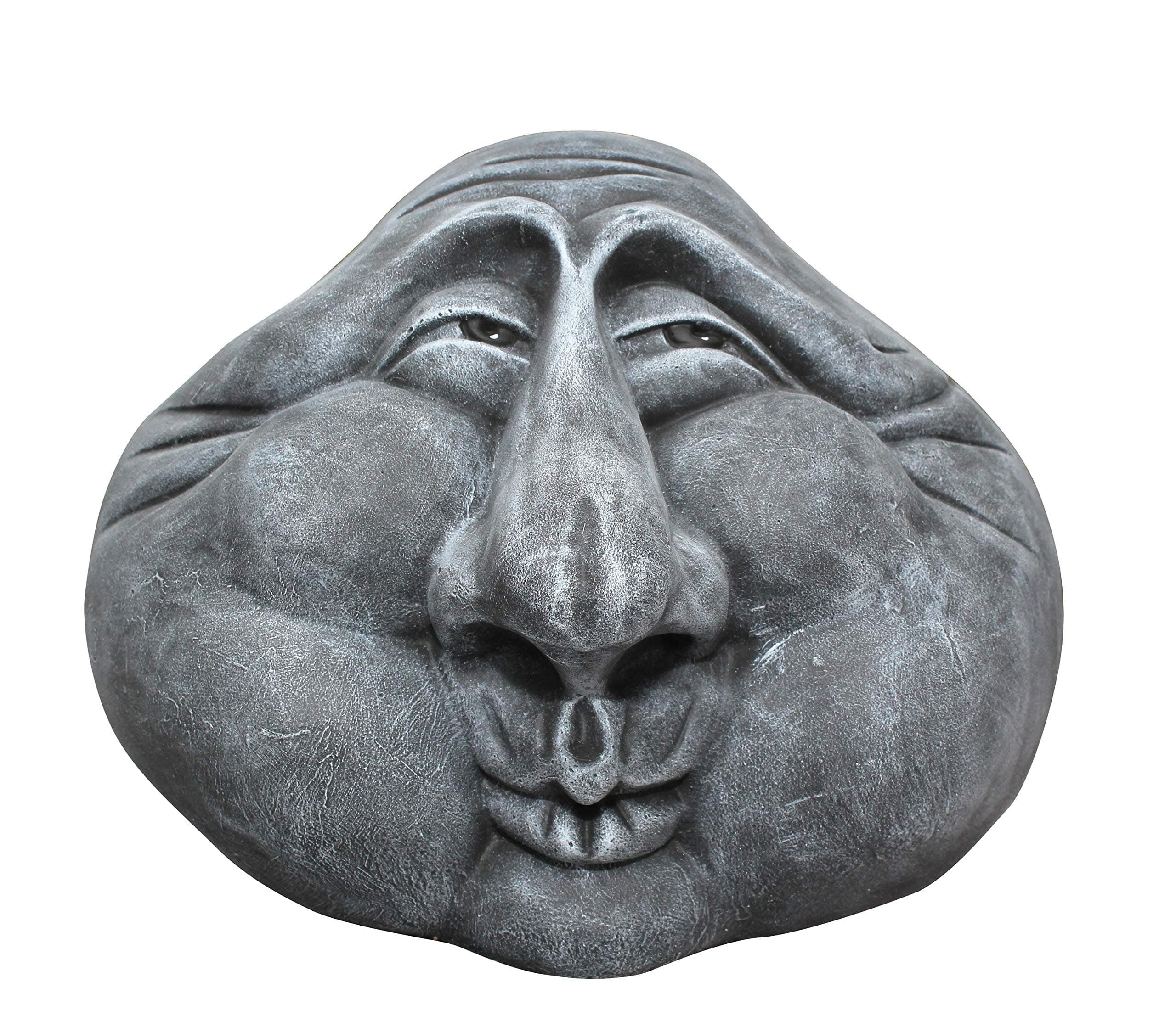 Stone face garden ornament, Cast stone, Slate grey