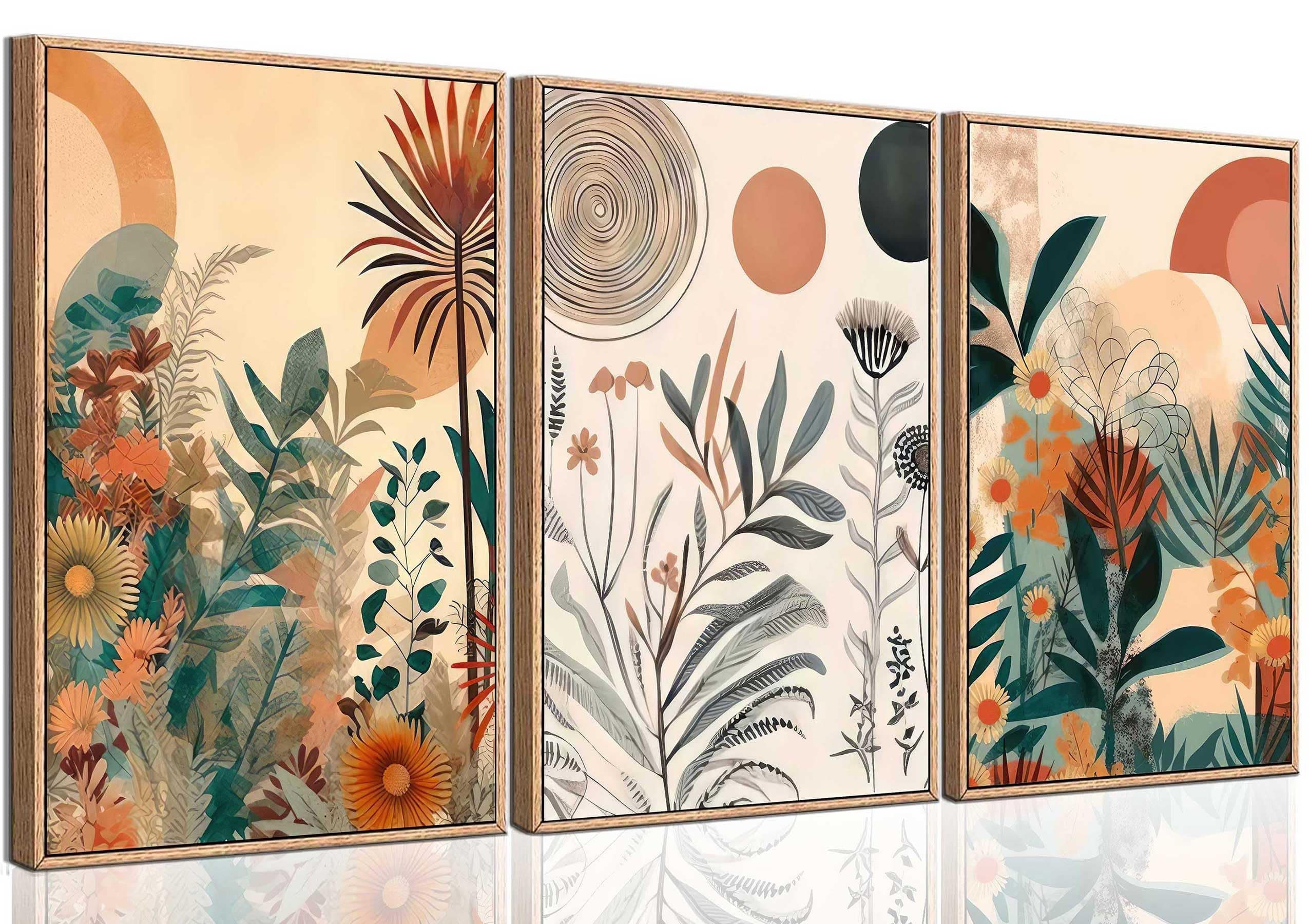 KASTWAVE Boho Wall Art, Burnt Orange Botanical Poster Prints, Wall Decor Pictures, Abstract Floral Prints for Bedroom, Office, Dining, Kitchen - Unframed - Only Prints No Frame (3 Pcs)