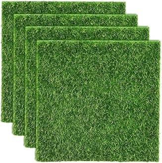 Shindel 4 Packs Fake Grass Decor for Crafts, 6" x 6" Fairy Artificial Moss for Miniature Garden, Dollhouse Accessories Diorama Supplies DIY Decoration