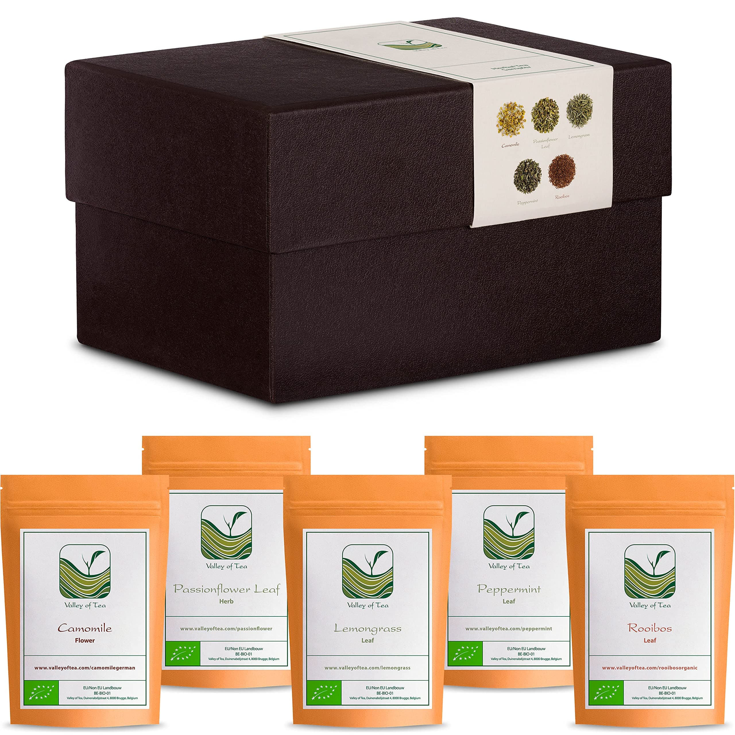 Herbal Tea Gift Box Tealover - Loose tea for true tea lovers - Gourmet specialty - Infusion Selection Basket - Camomile 20g Passion Flower 30g Peppermint 10g Lemon Grass 20g Rooibos 30g