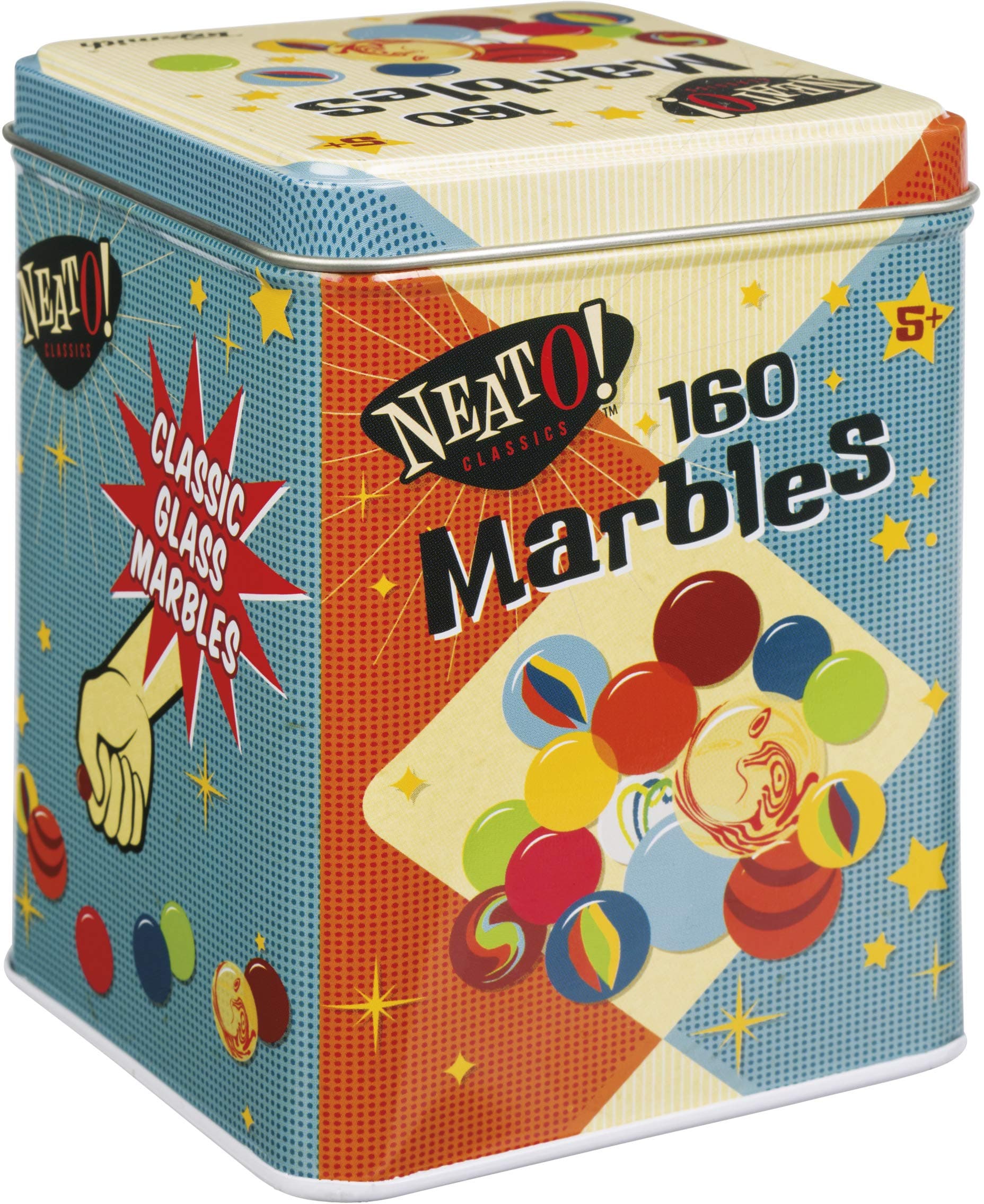 Neato! Classics 160 Marbles in A Tin Box by Toysmith - Retro Nostalgia Glass Shooter, Marble Games are Timeless Play for Kids - Boys & Girls