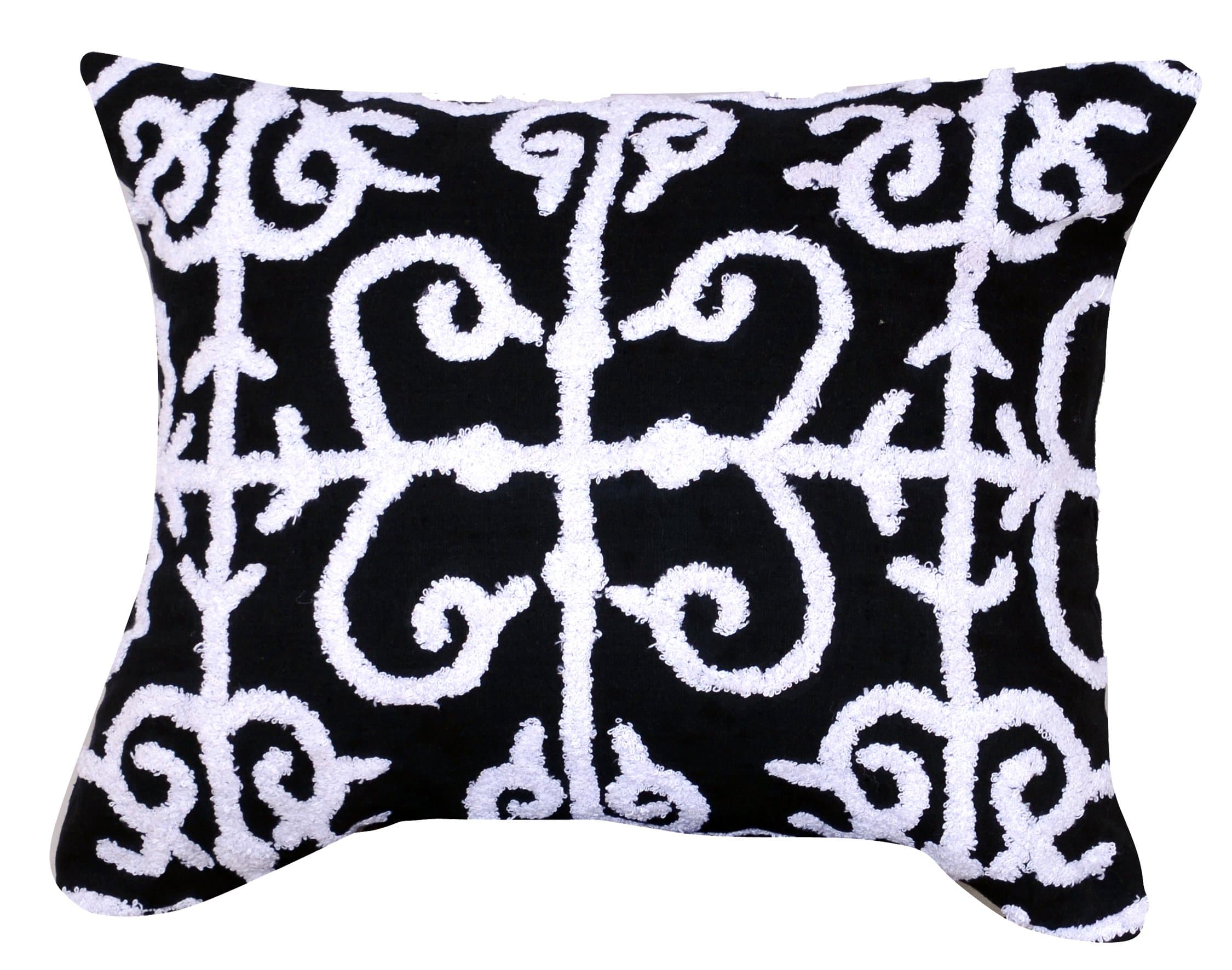 20 X 16 Inch Cotton Pillow with Vermicular Pattern, Set of Two, Black and White