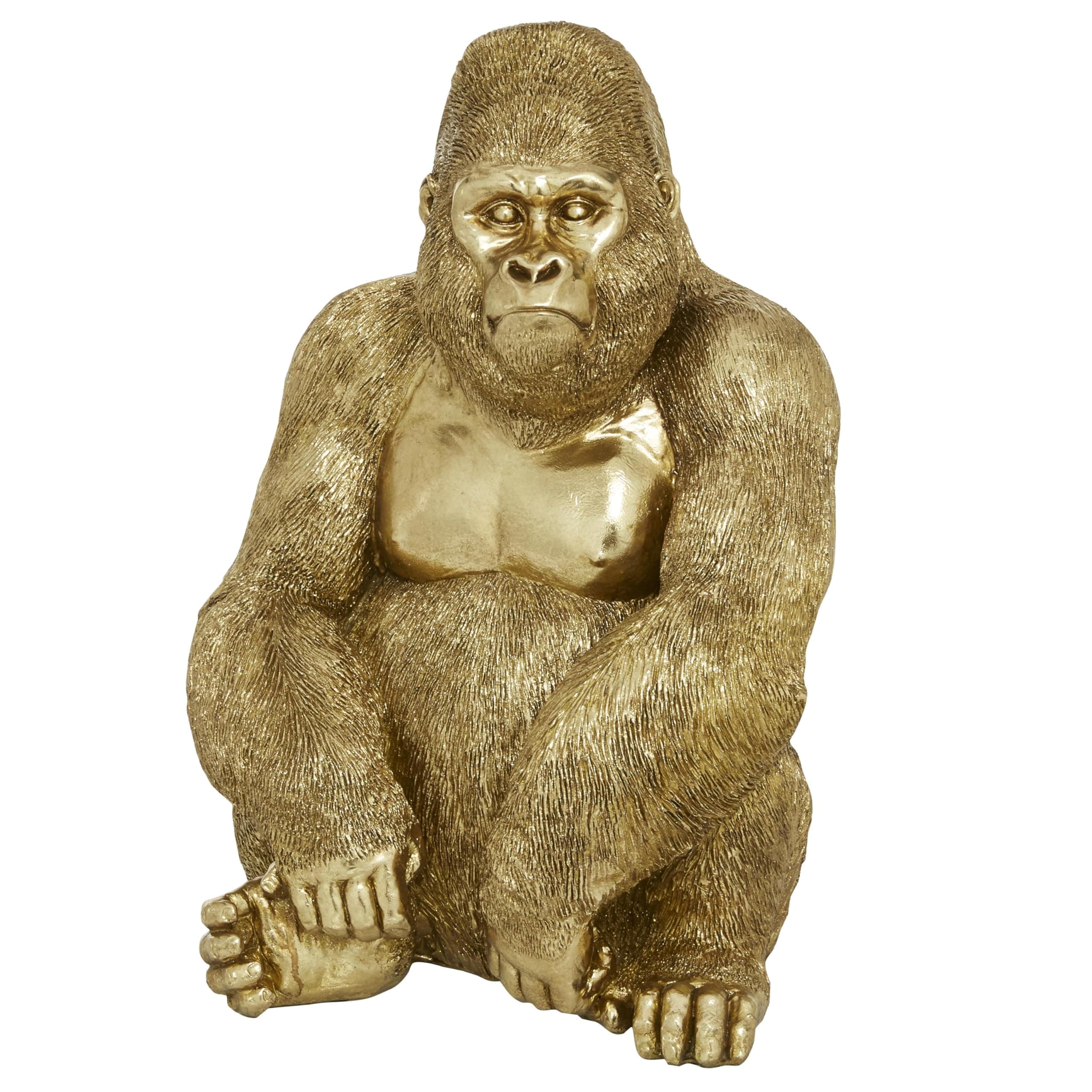 Deco 79 Polystone Gorilla Sculpture, 11" x 9" x 15", Gold