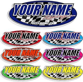 - Custom Racing Name Sticker – Personalized Oval Vinyl Decal with Checkered Flag, Car Racing Style Waterproof Label for Helmet, Car, Bike, Laptop, Toolbox, Garage Gift for Men, Racing Fans