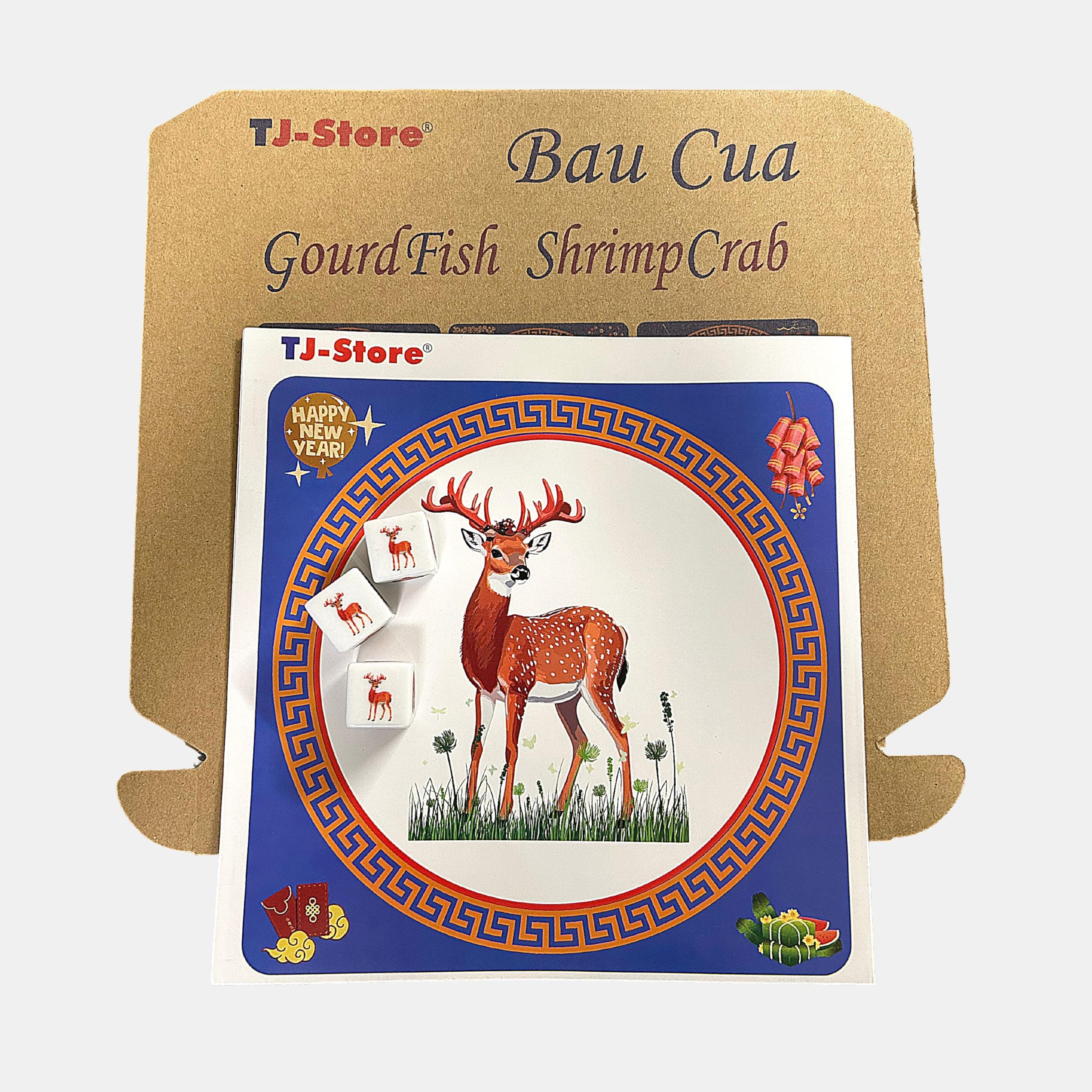 TJ-Store BAU Cua Ca Cop Vietnamese Big Dice Game. Gourd Fish Shrimp Crab Big Dice 2cm(3/4 inches). BAU Ca Tom cua xuc xac lon. Vietnamese Lunar New Year. Gift for Vietnamese Friend