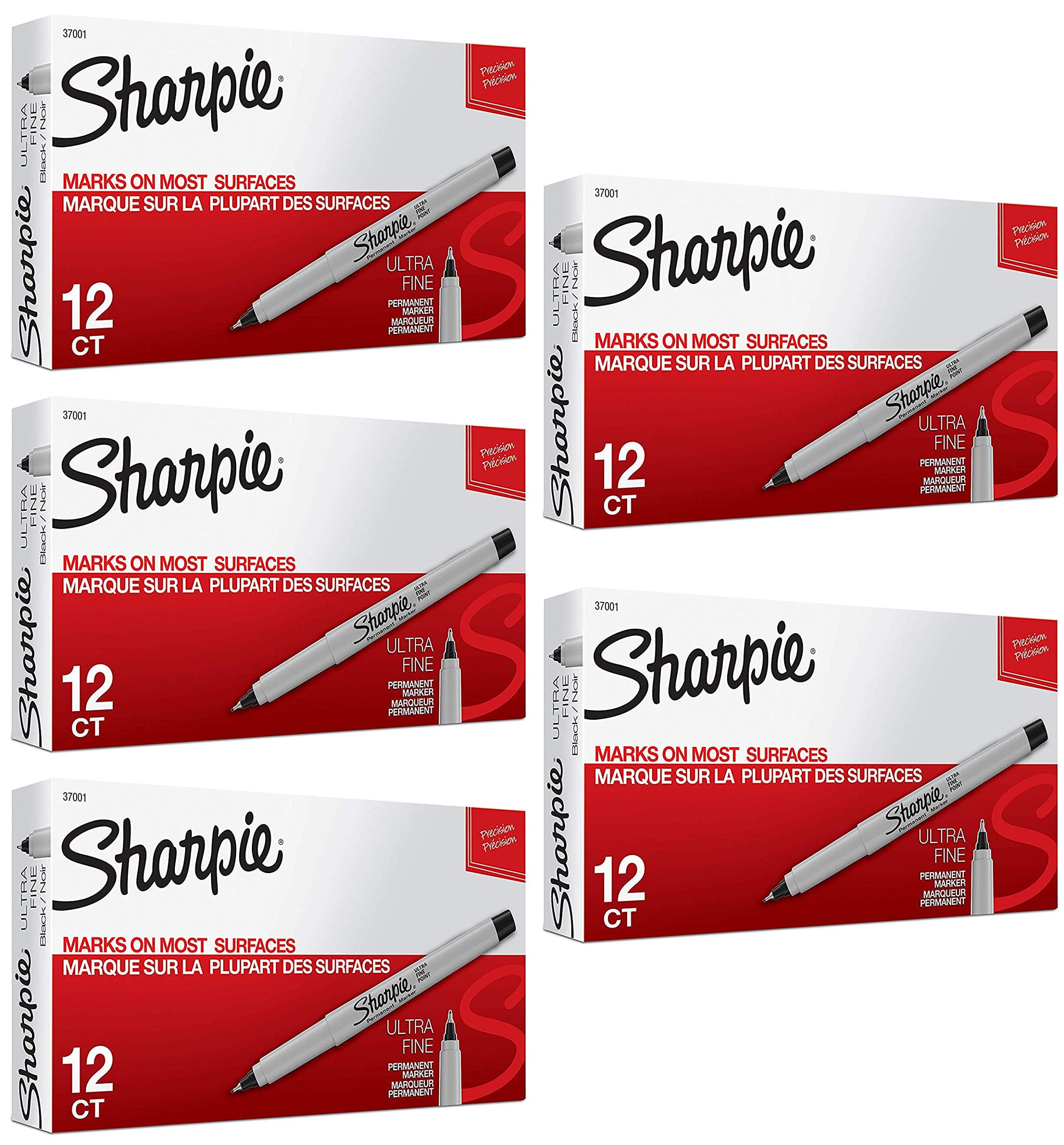 Sharpie Permanent Markers, Ultra Fine Point, Black, 12 Count, 5 Pack