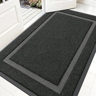 OLANLY Front Door Mat Indoor Outdoor Entrance, Waterproof All-Season, All-Weather Doormat, Sturdy Natural Rubber, Fade Resistant, Low Profile, Easy Clean Patio Porch Entryway Mat, 59x35, Black