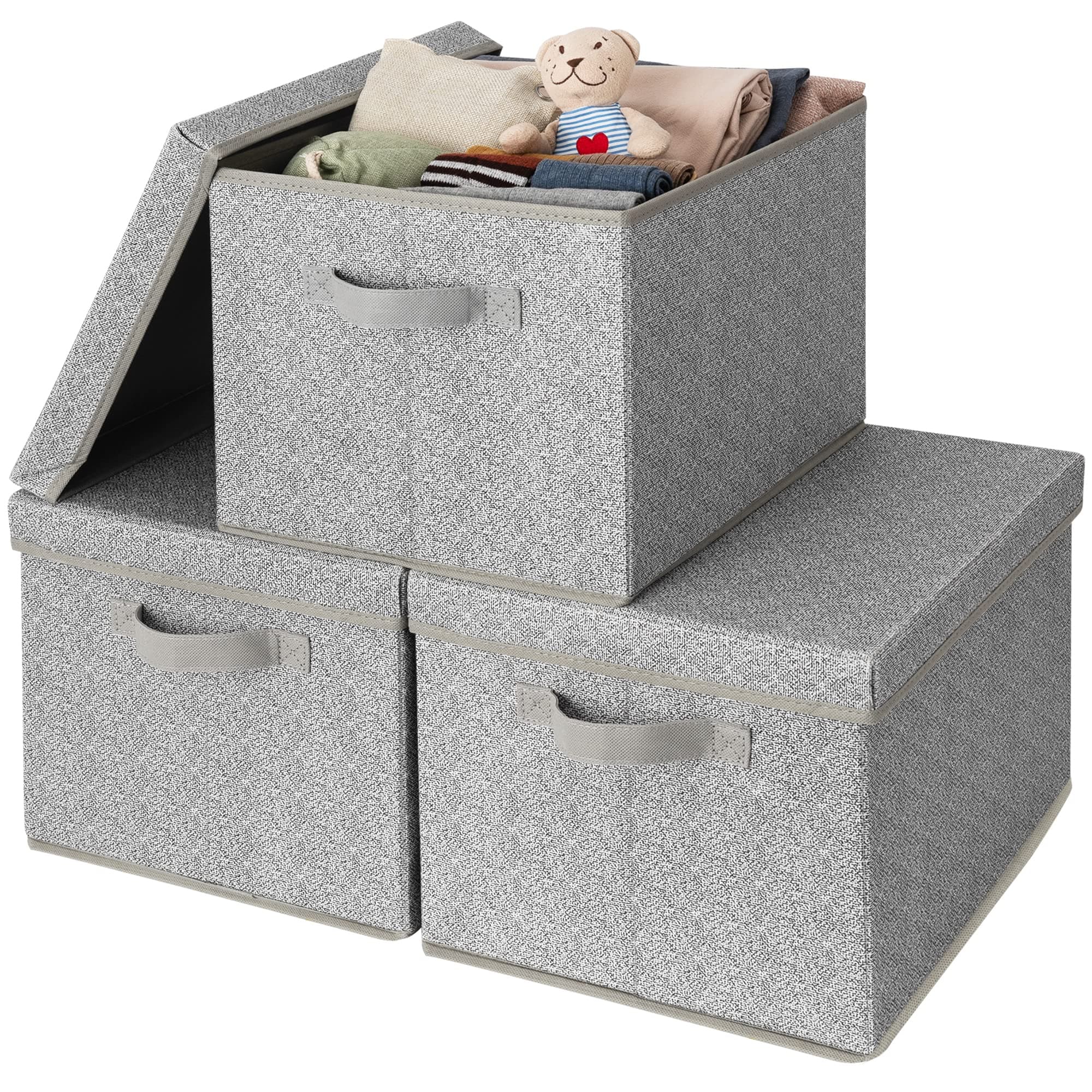GRANNY SAYS Storage Bins with Lids and Handles, Rectangle Storage Basket, Gray, Jumbo, 3-Pack