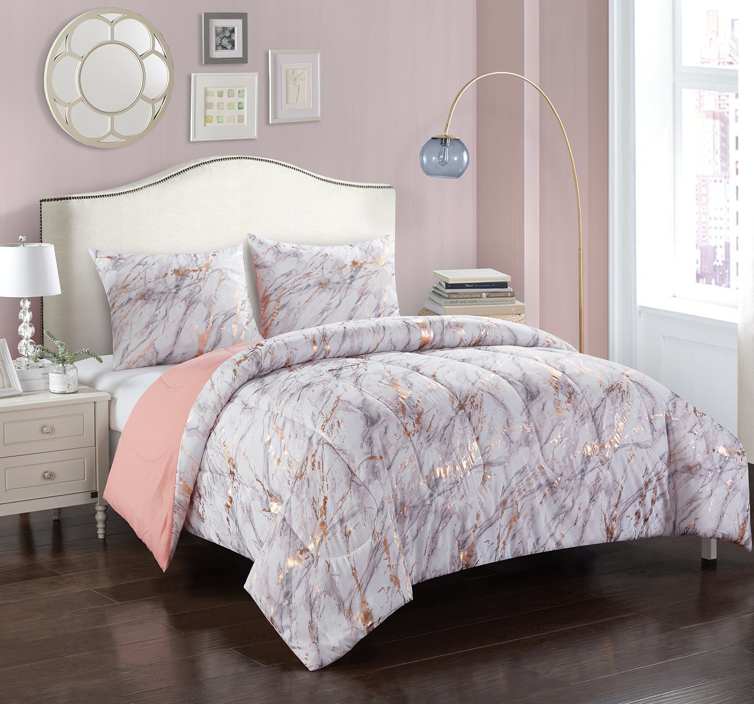 Pop Shop Marble Comforter Set, Full/Queen, Rose Gold