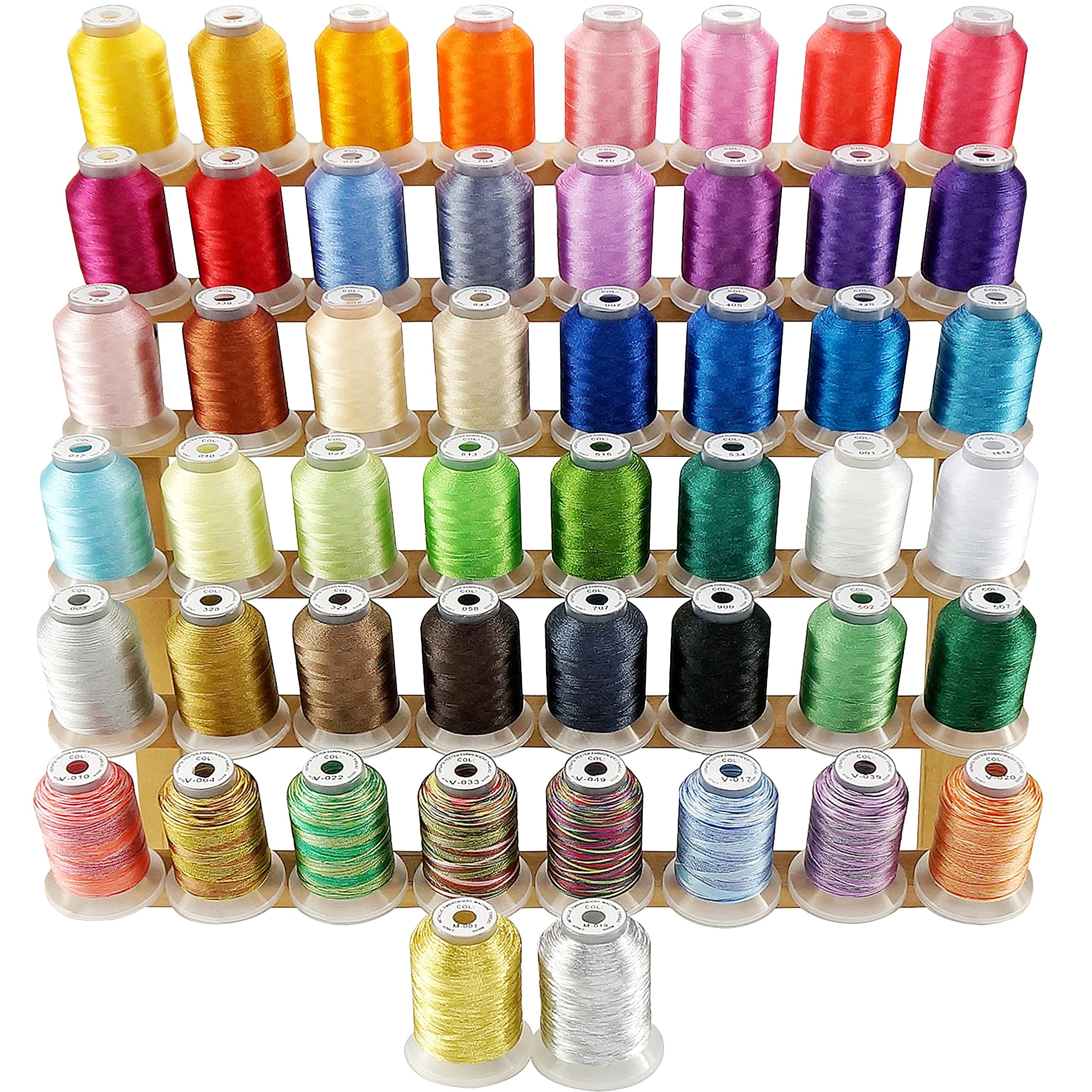 50 Spools Embroidery Machine Thread Kit Including 40 Brother Colors+8 Variegated Colors+2 Metallic Colors for Brother Janome Singer Pfaff Husqvarna Embroidery Sewing Machines