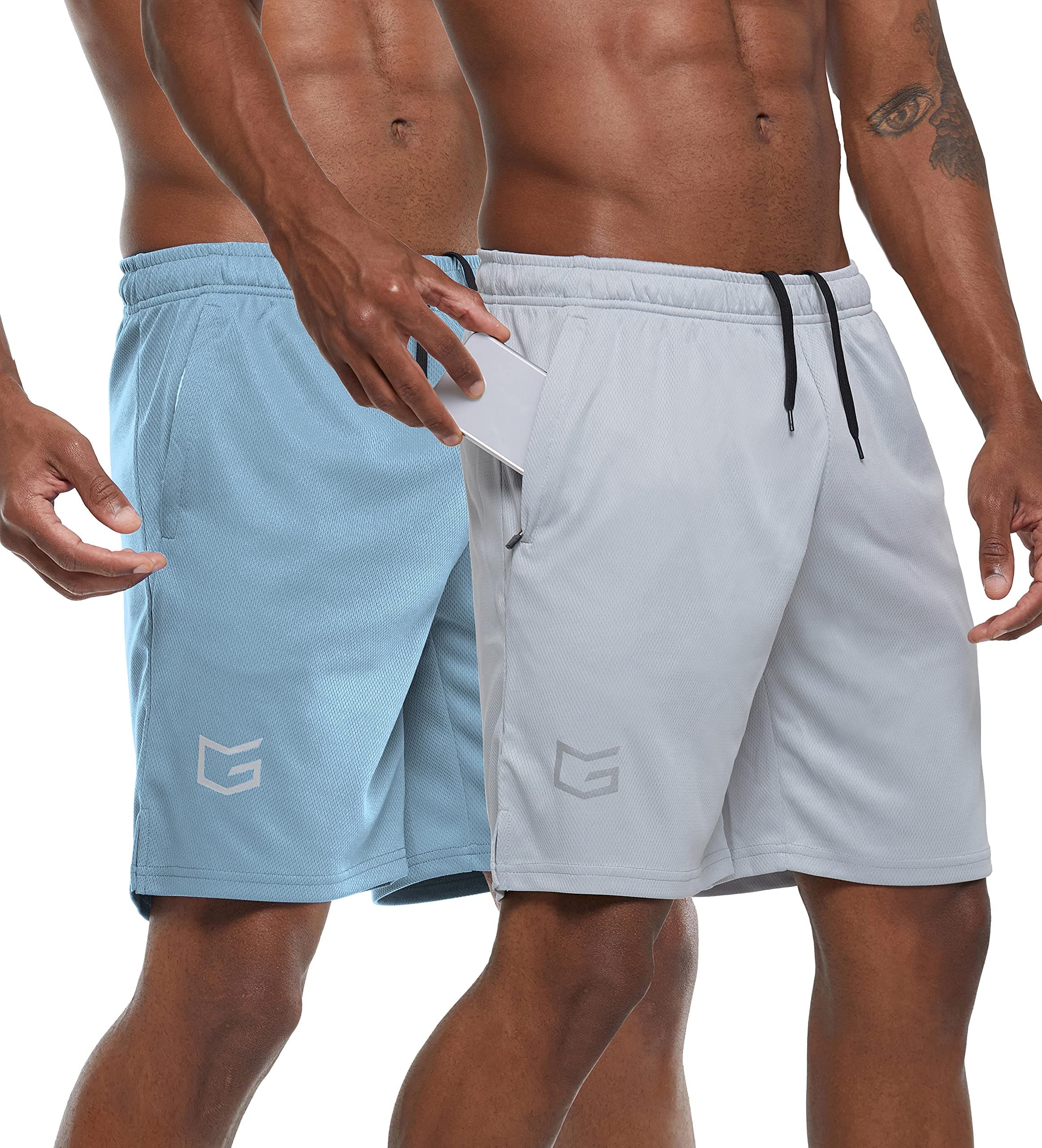 G GradualMen's 2 Pack 7" Workout Running Shorts Quick Dry Lightweight Gym Shorts with Zip Pockets